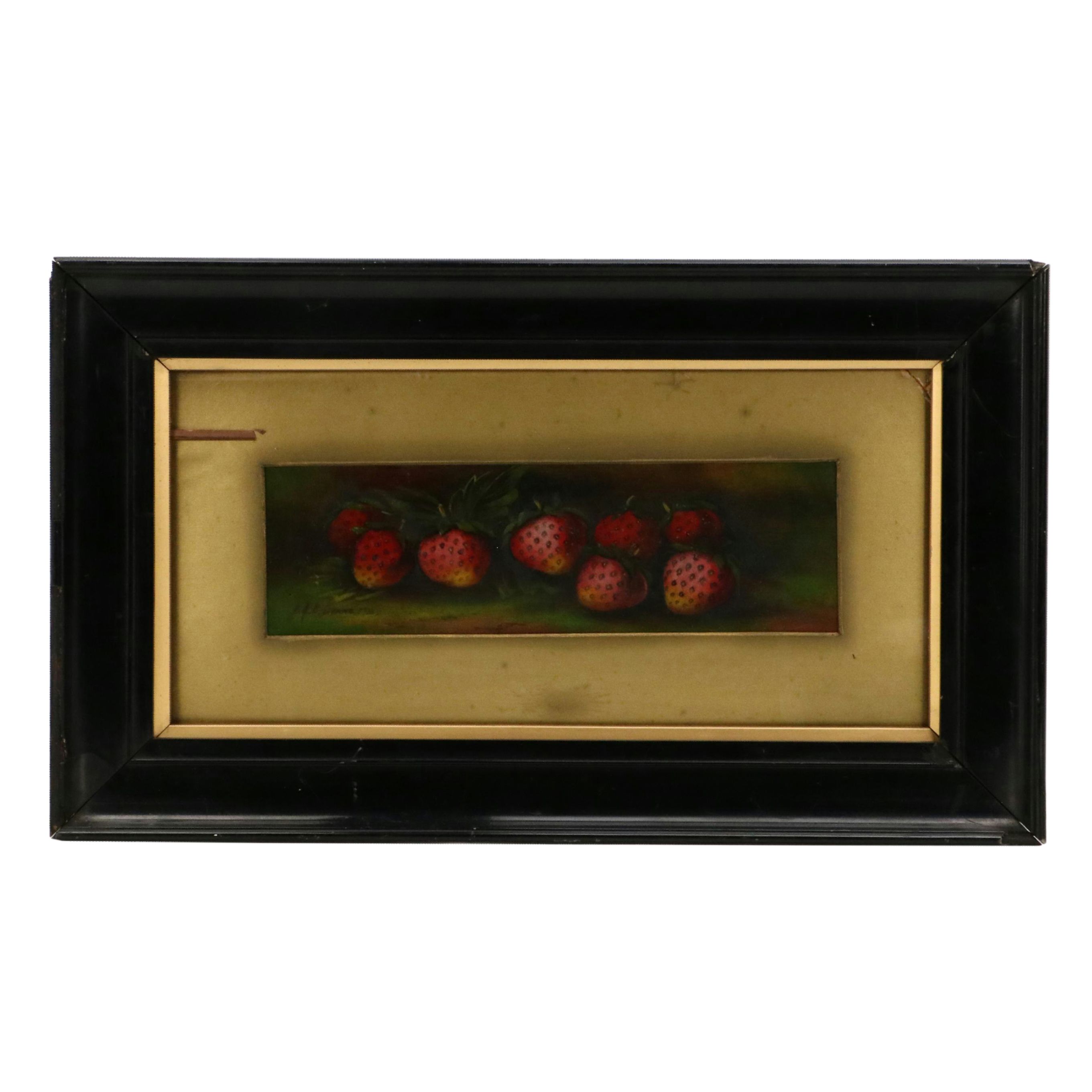 J. B. Evans Still Life Oil Painting of Ripe Strawberries, Circa 1915