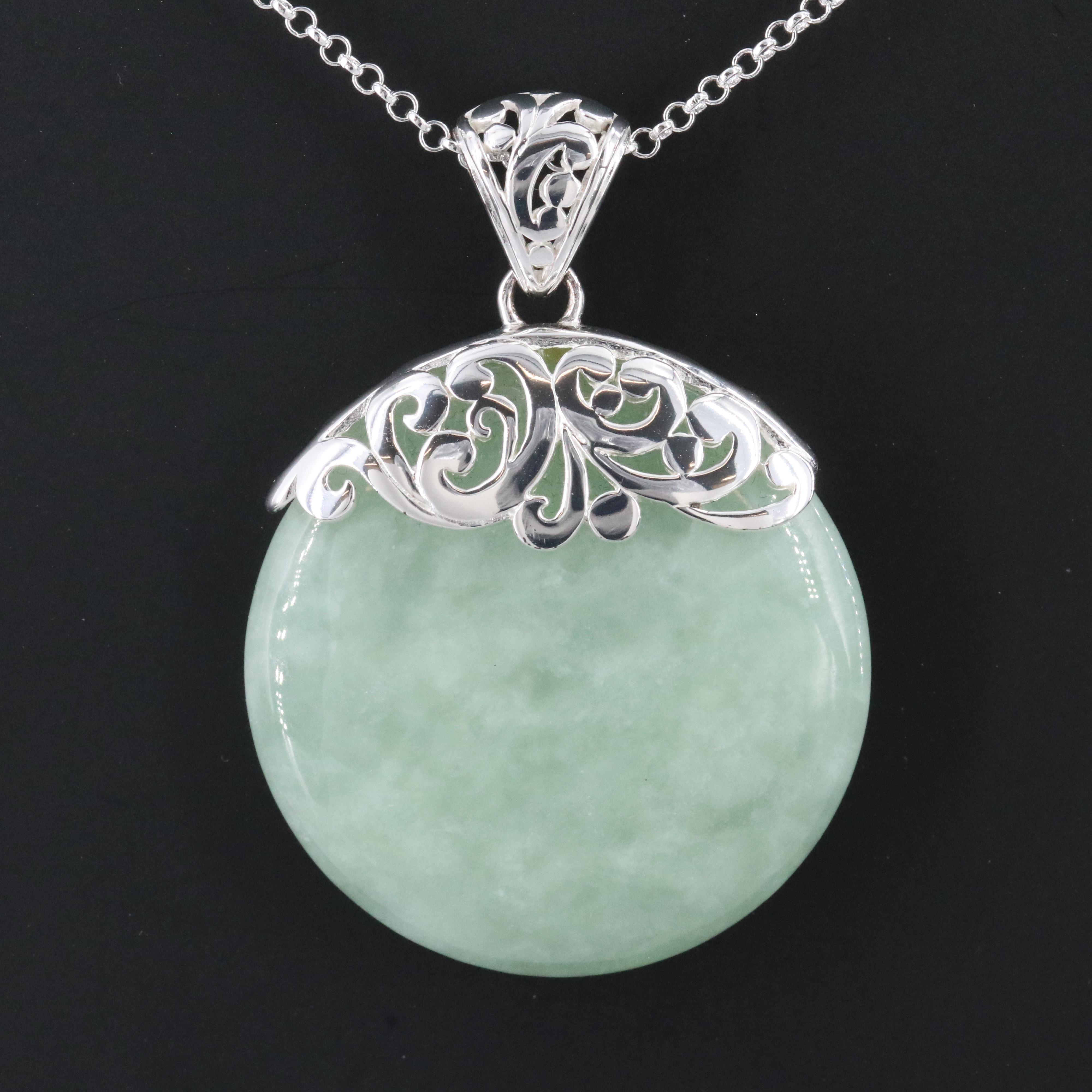 Sterling Jadeite Pendant Necklace