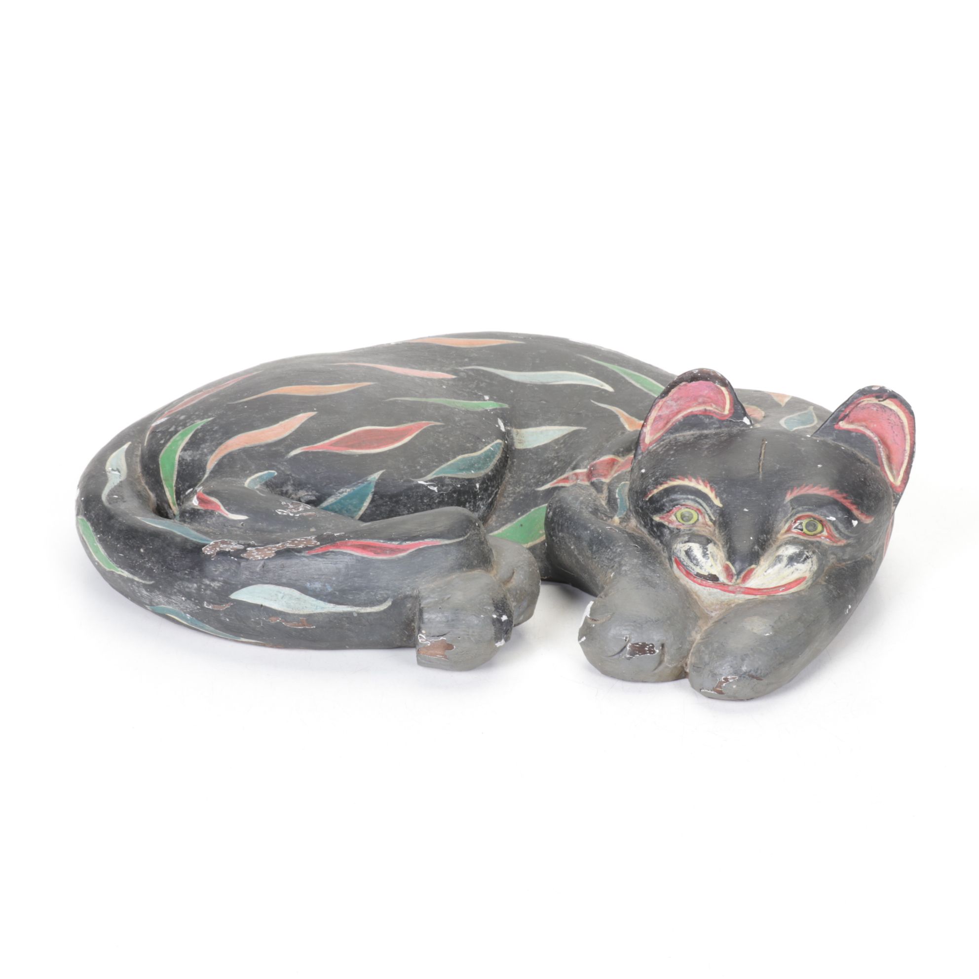 Hand-Painted Cat Statue with "Home Sweet Home" Door Mats