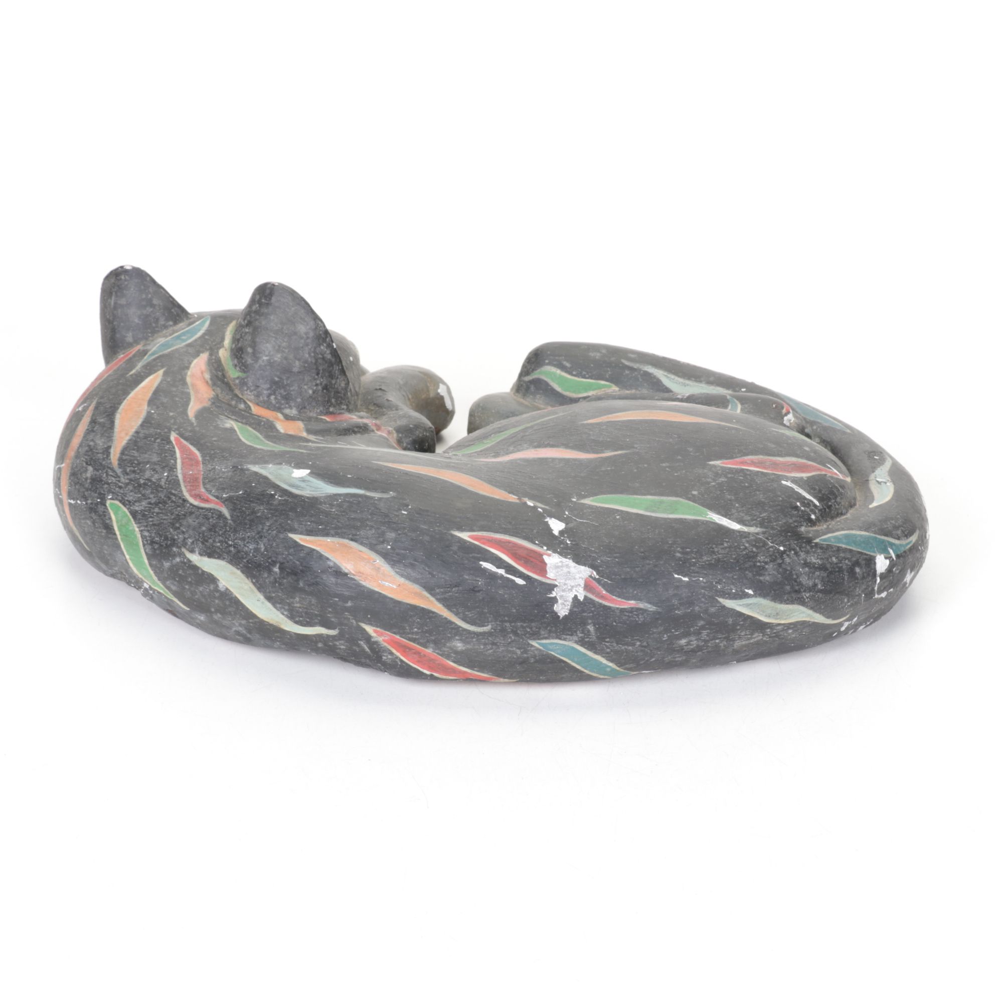 Hand-Painted Cat Statue with "Home Sweet Home" Door Mats