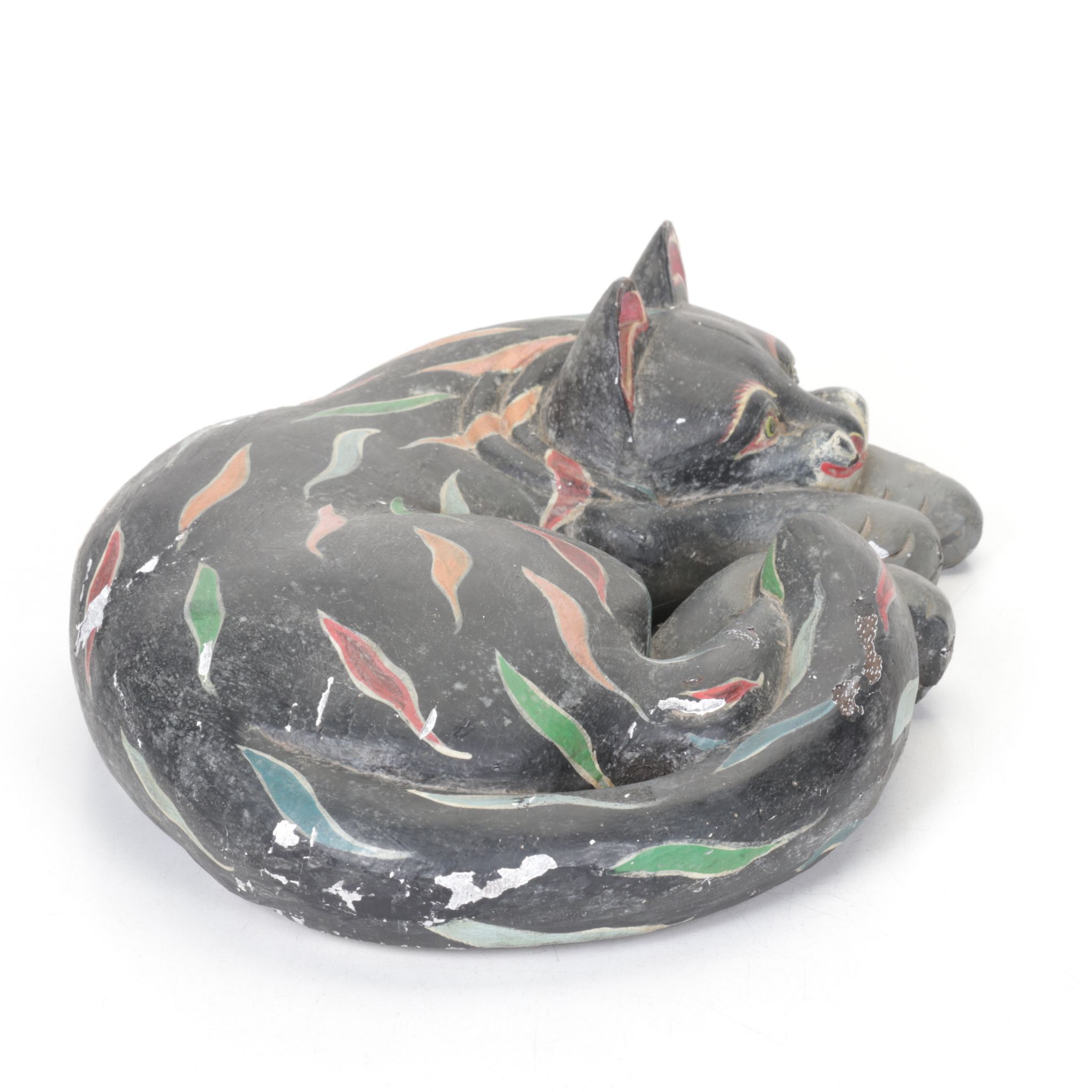 Hand-Painted Cat Statue with "Home Sweet Home" Door Mats