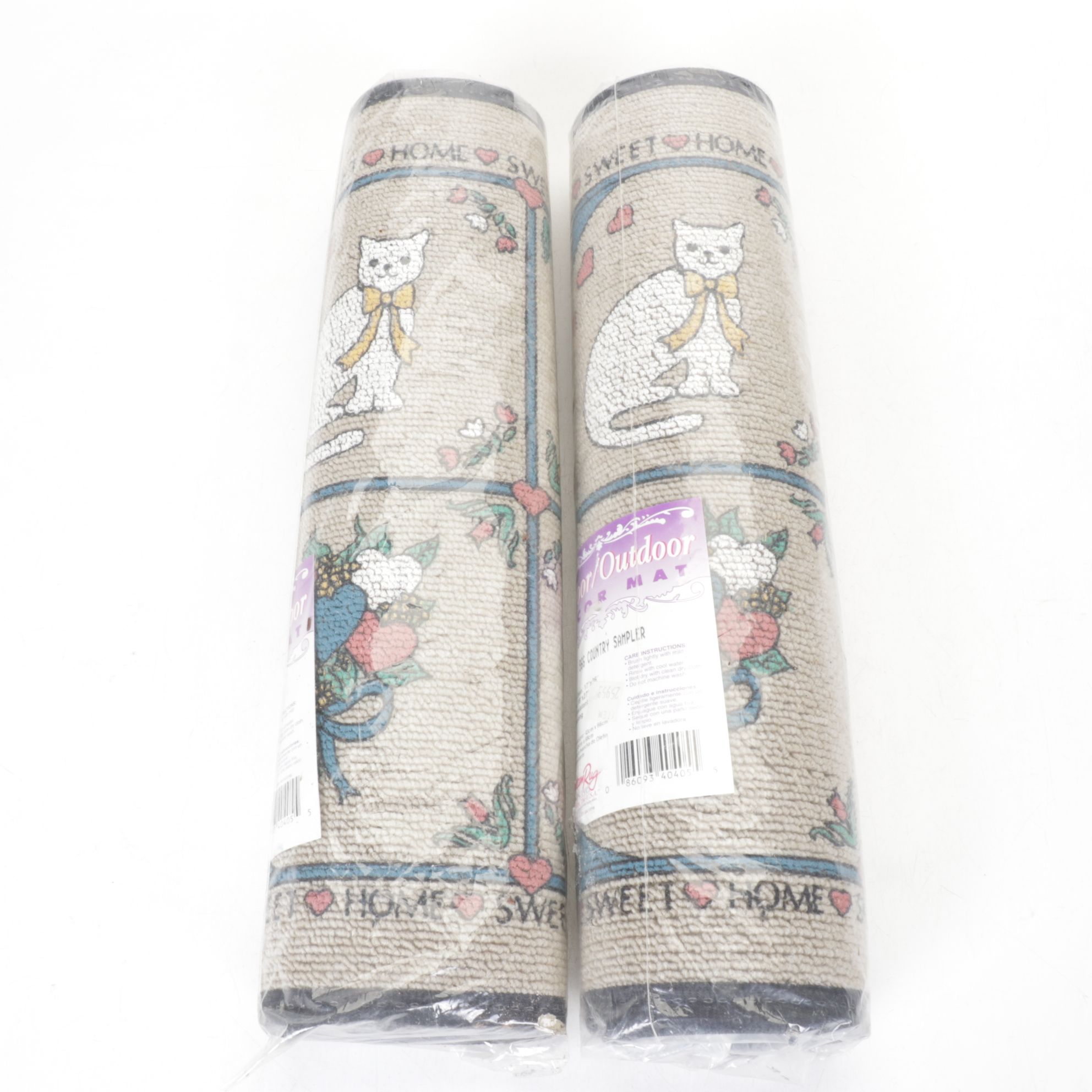 Hand-Painted Cat Statue with "Home Sweet Home" Door Mats