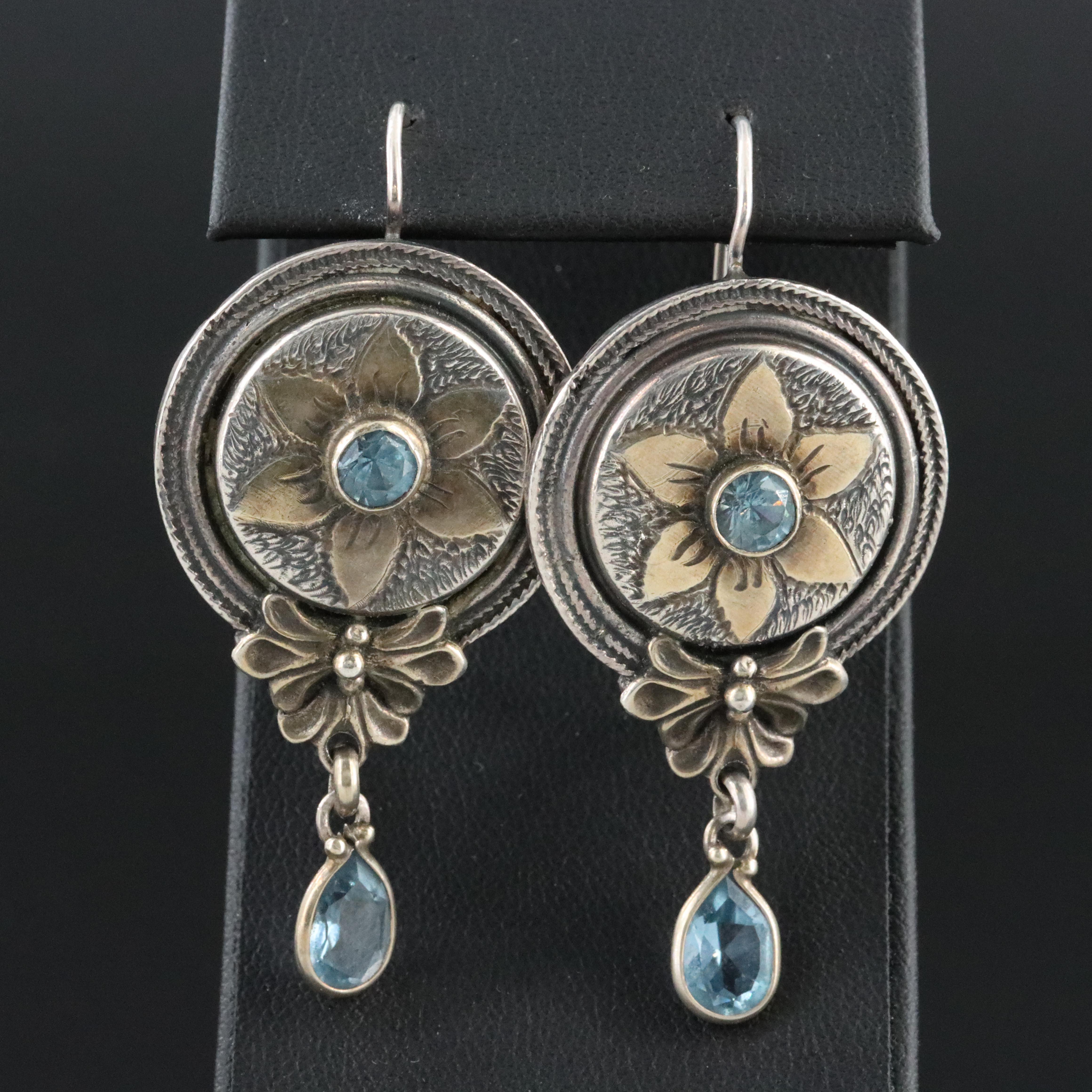 Signed 935 Silver Spinel Floral Earrings