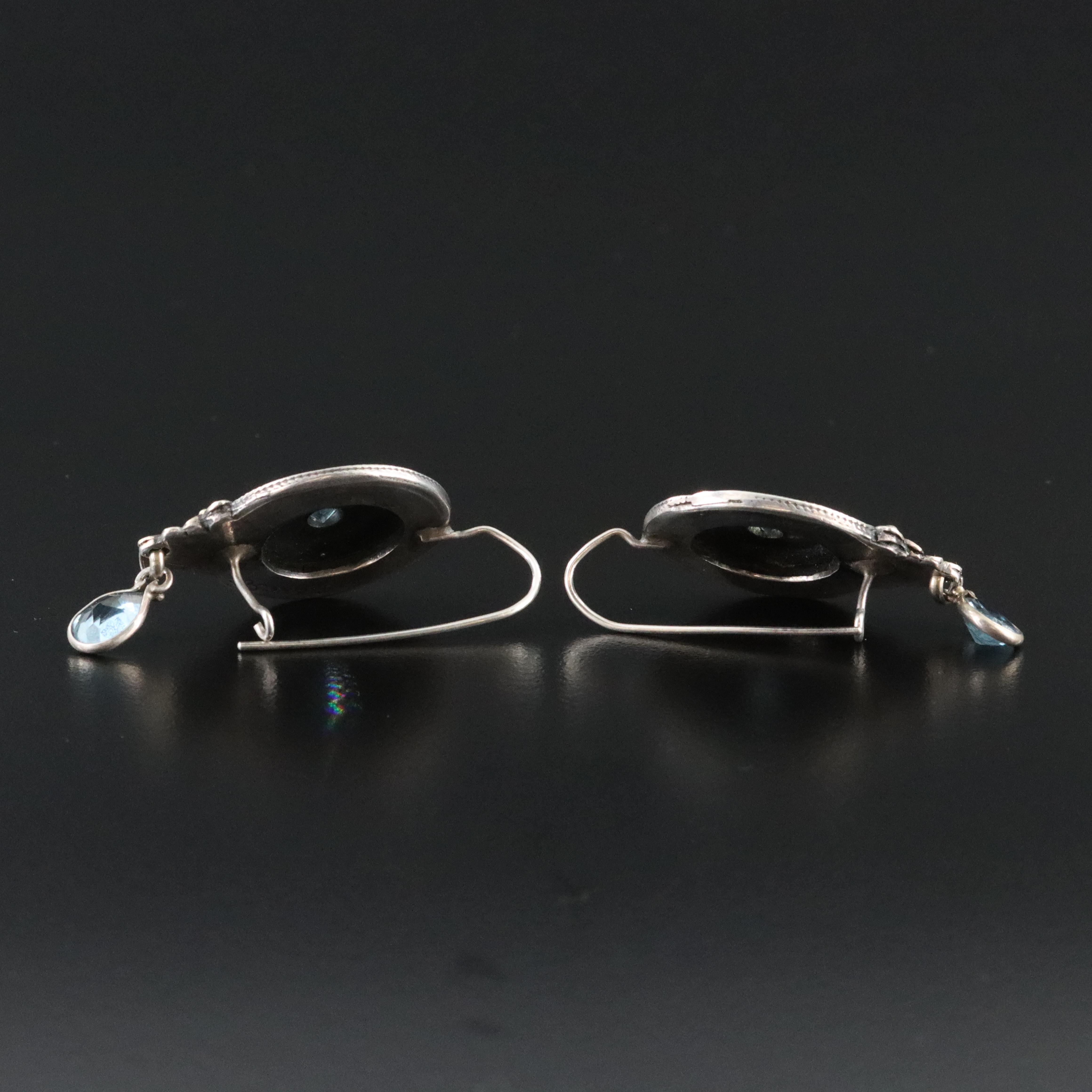 Signed 935 Silver Spinel Floral Earrings