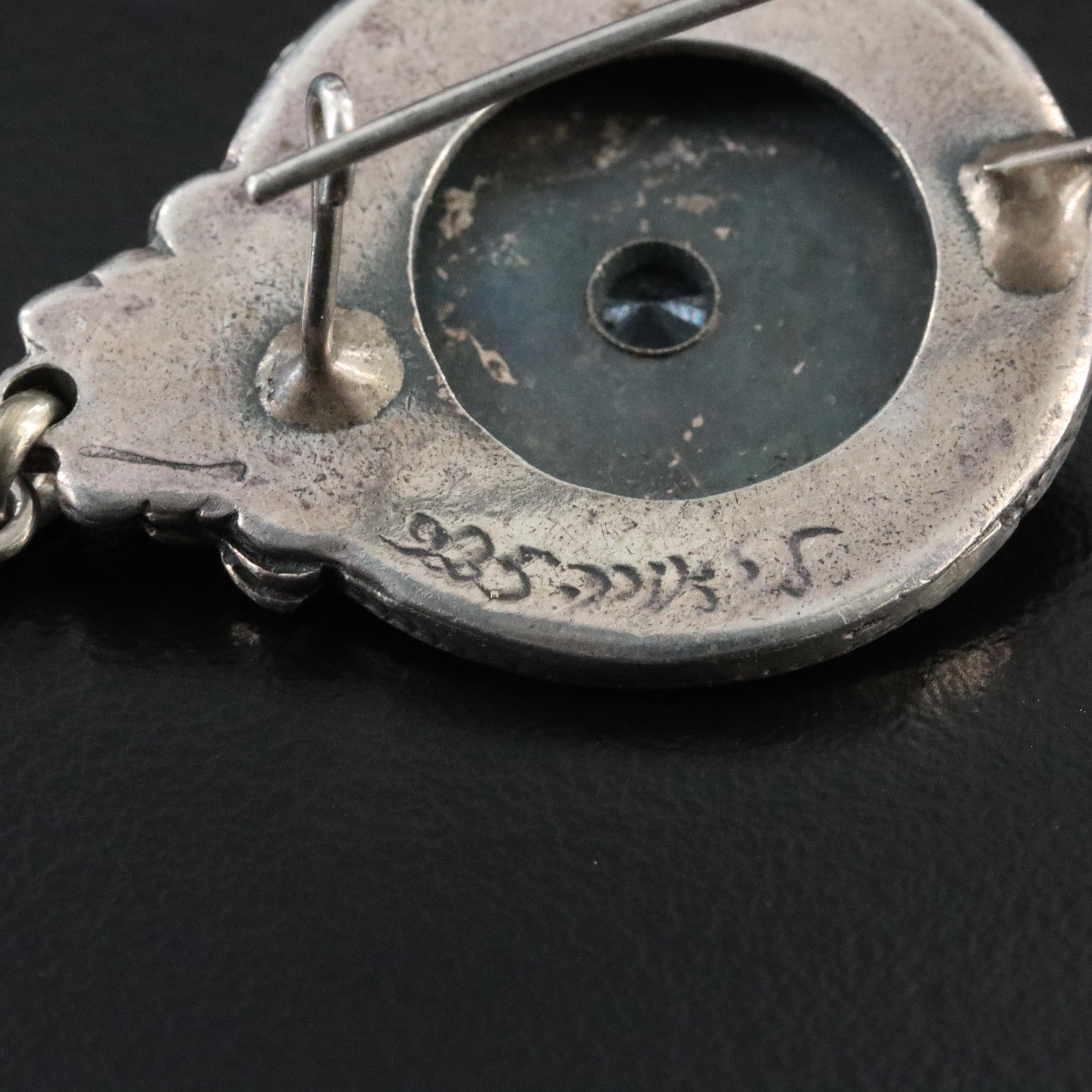 Signed 935 Silver Spinel Floral Earrings