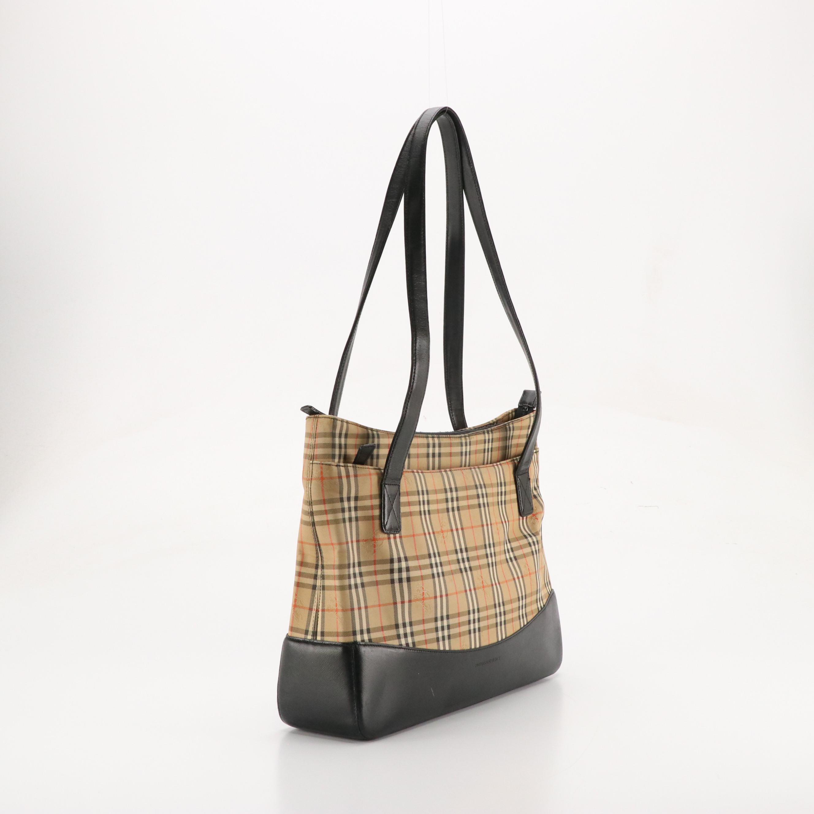 Burberrys Vintage Shoulder Tote in Haymarket Check Jacquard Canvas and Leather