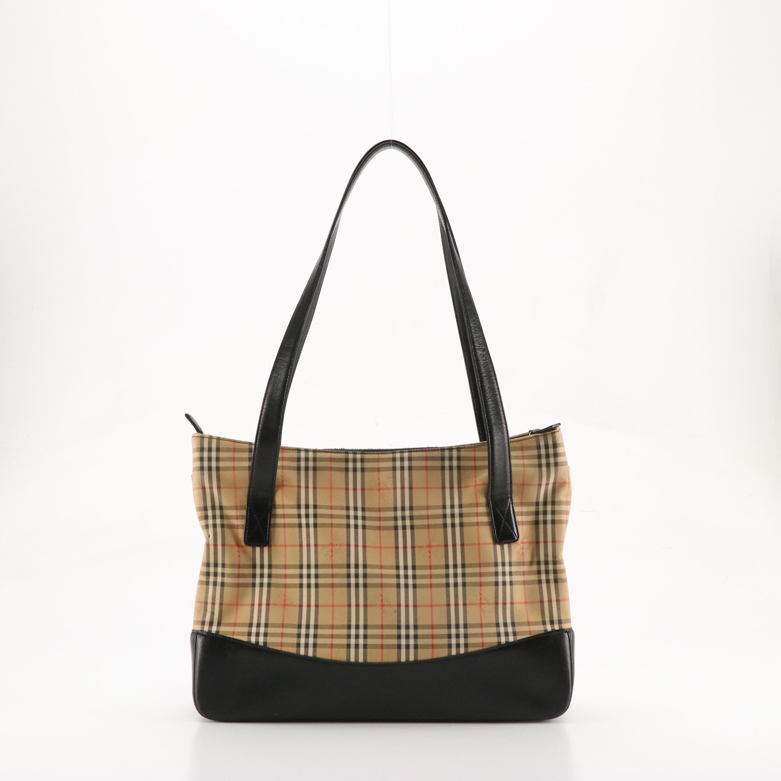 Burberrys Vintage Shoulder Tote in Haymarket Check Jacquard Canvas and Leather