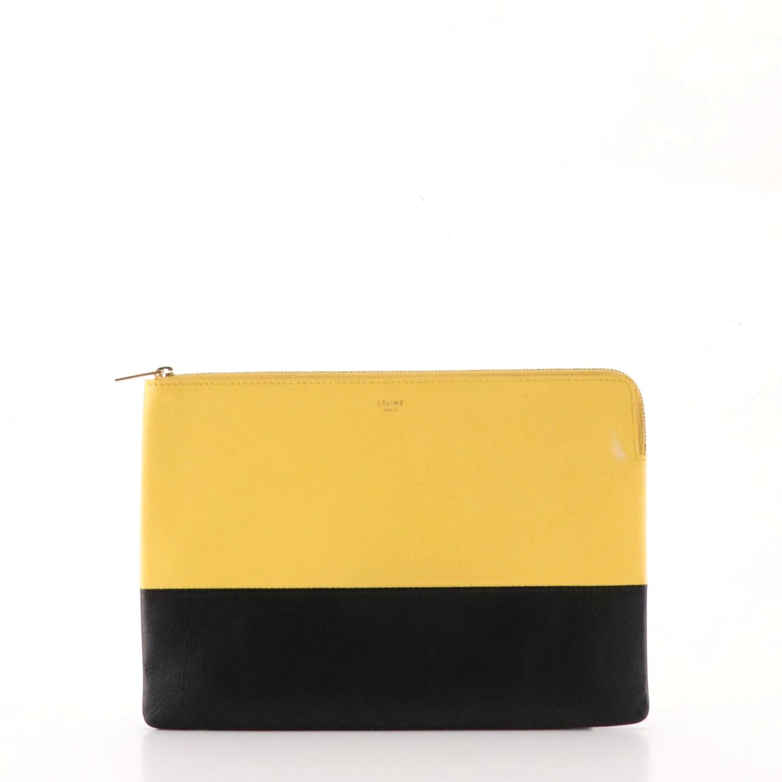 Céline Two-Tone Calfskin Leather Zip Pouch in Box