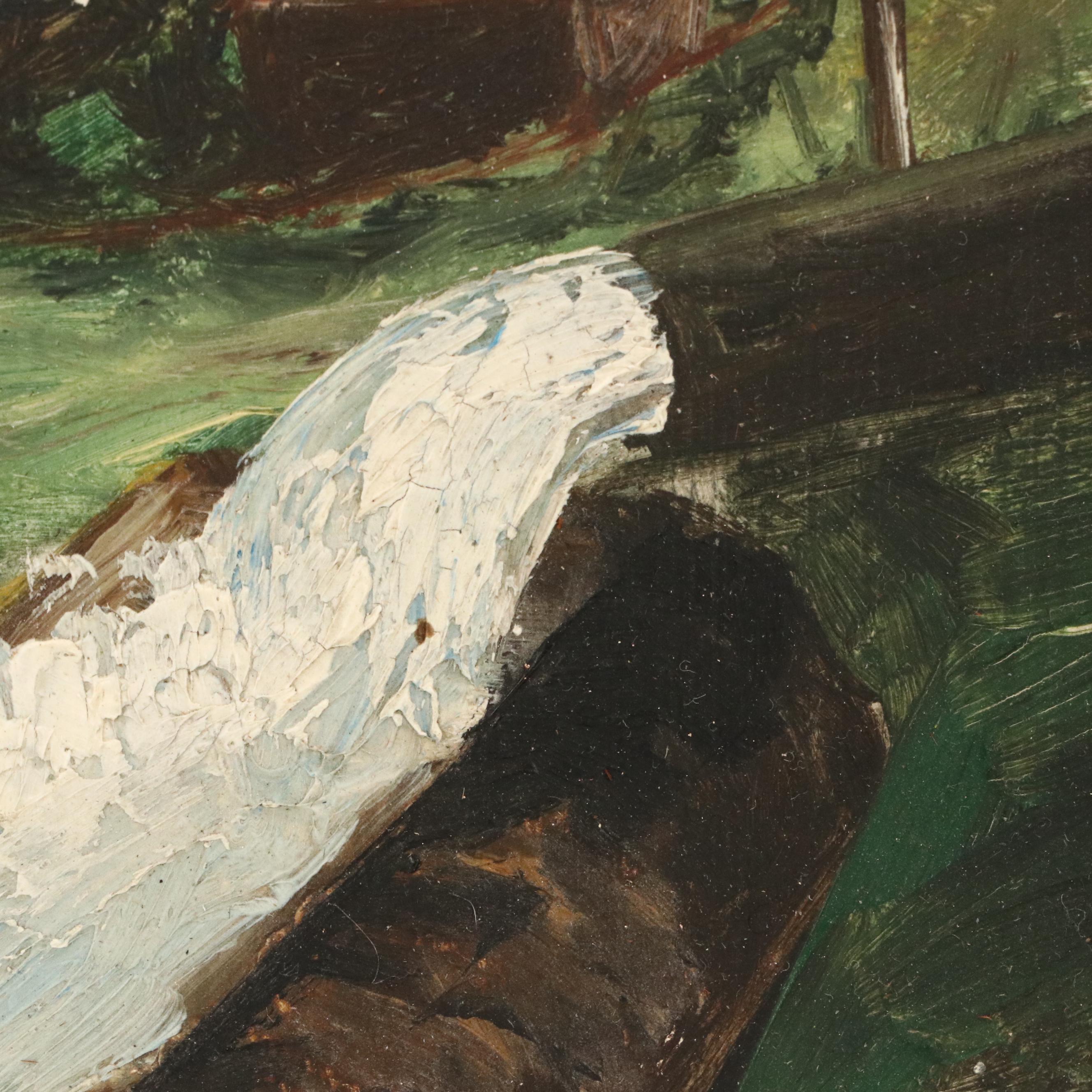 Oil Painting of Swiss Woman in Alpine Setting, 20th Century