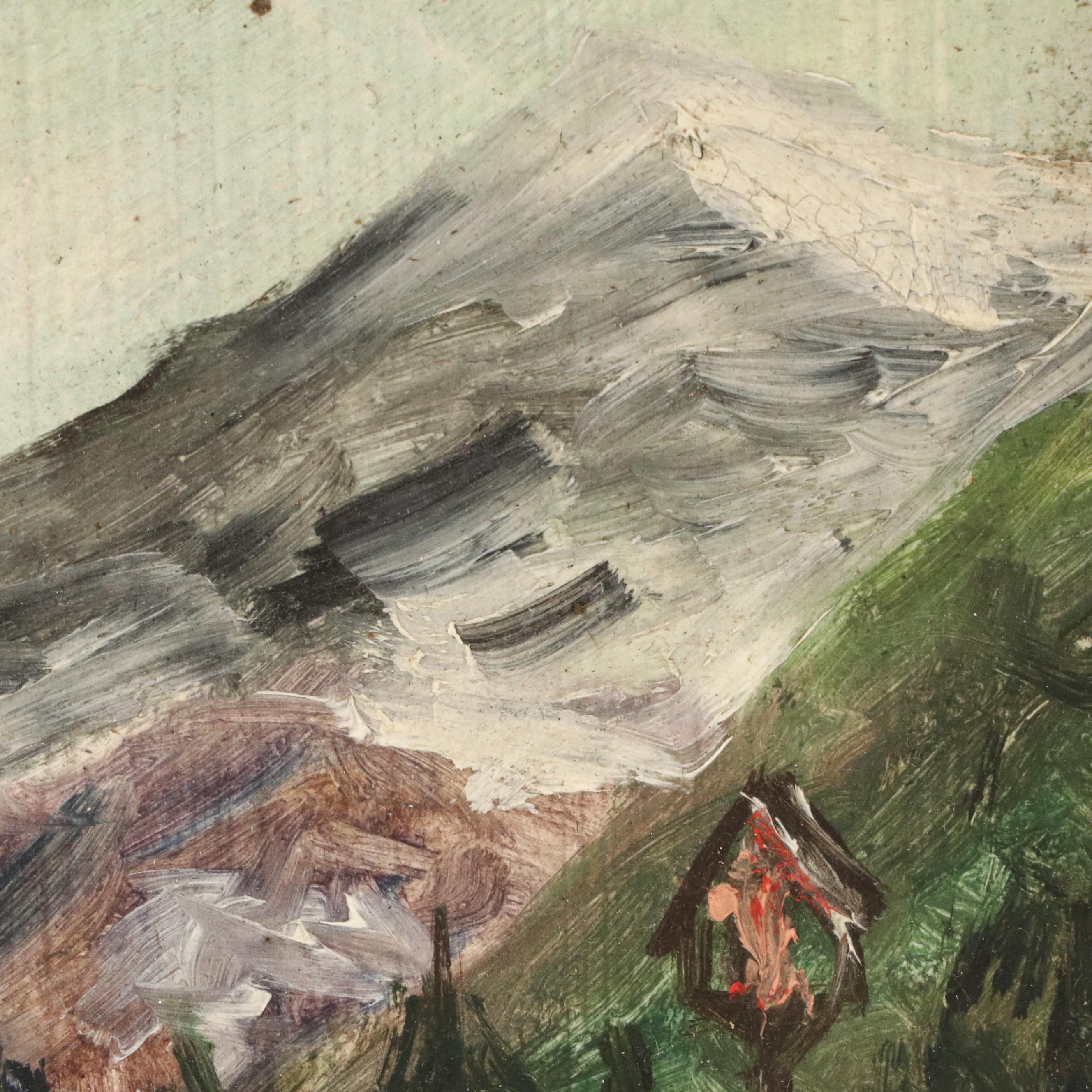 Oil Painting of Swiss Woman in Alpine Setting, 20th Century