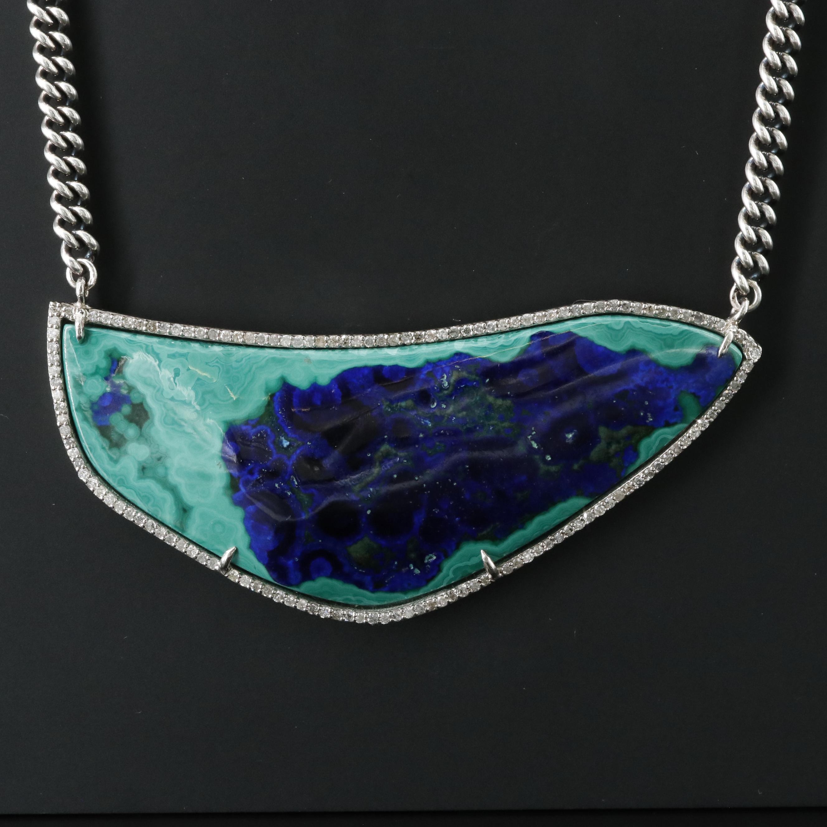 Sheryl Lowe Sterling Azuremalachite and Diamond Necklace