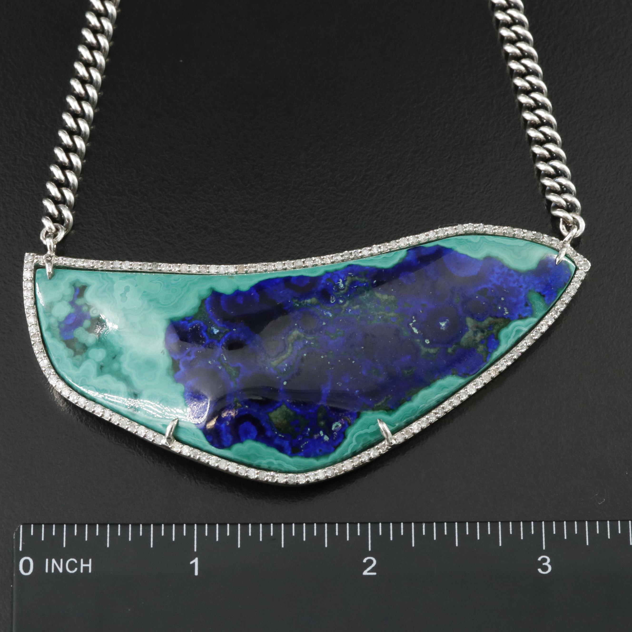 Sheryl Lowe Sterling Azuremalachite and Diamond Necklace