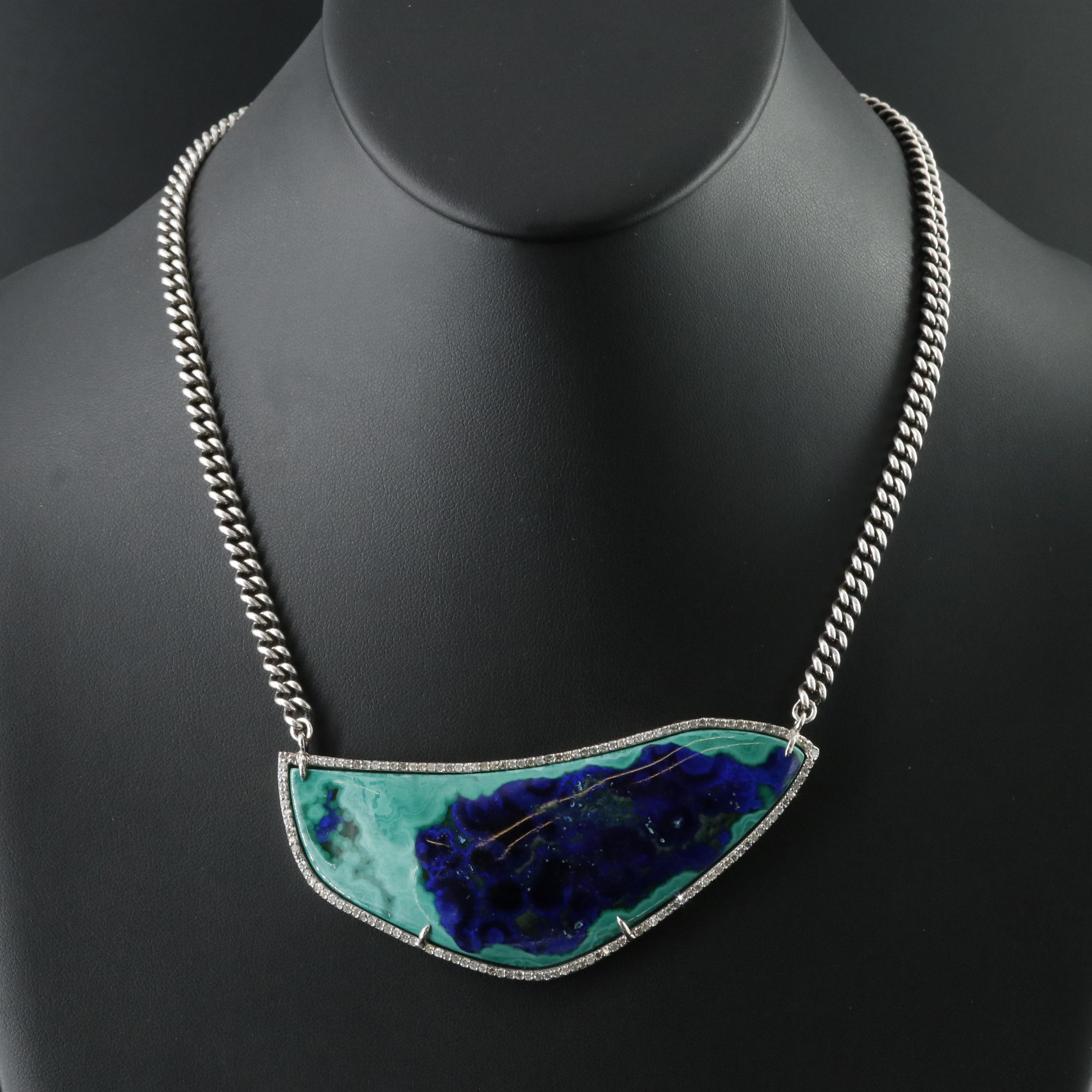 Sheryl Lowe Sterling Azuremalachite and Diamond Necklace