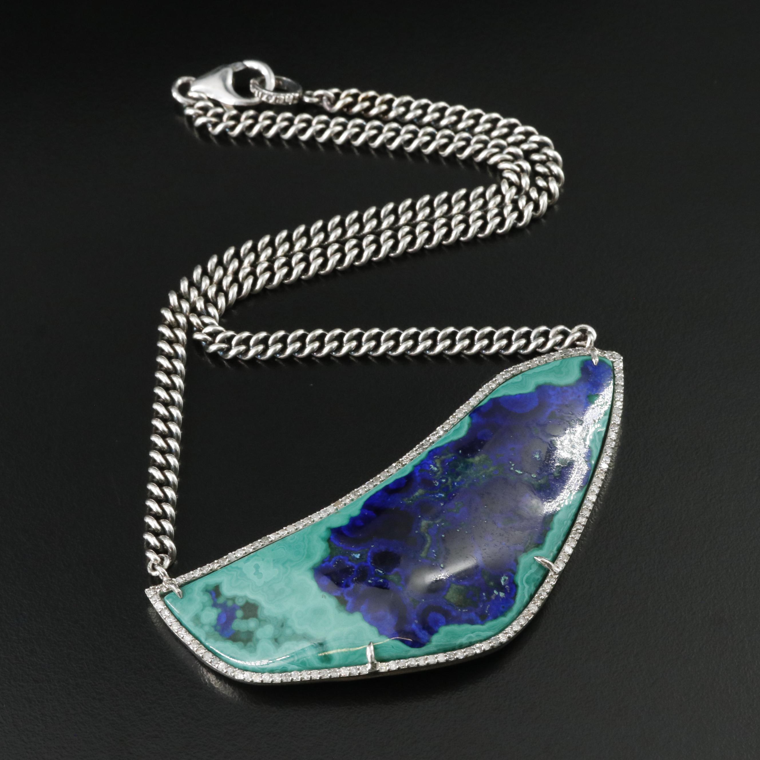 Sheryl Lowe Sterling Azuremalachite and Diamond Necklace