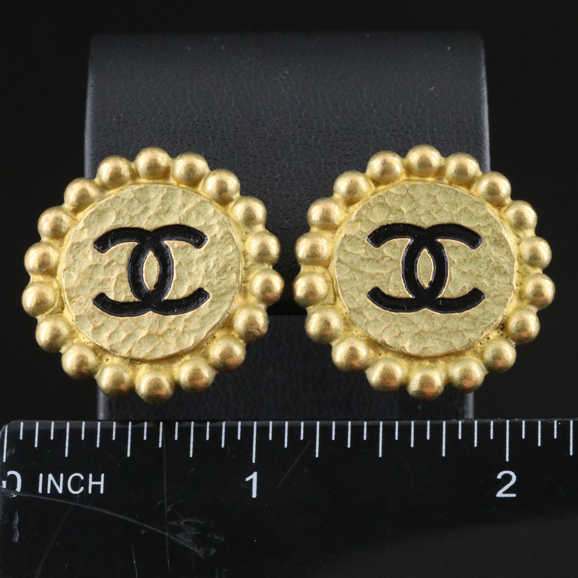 Chanel CC Enamel Beaded Clip Earrings