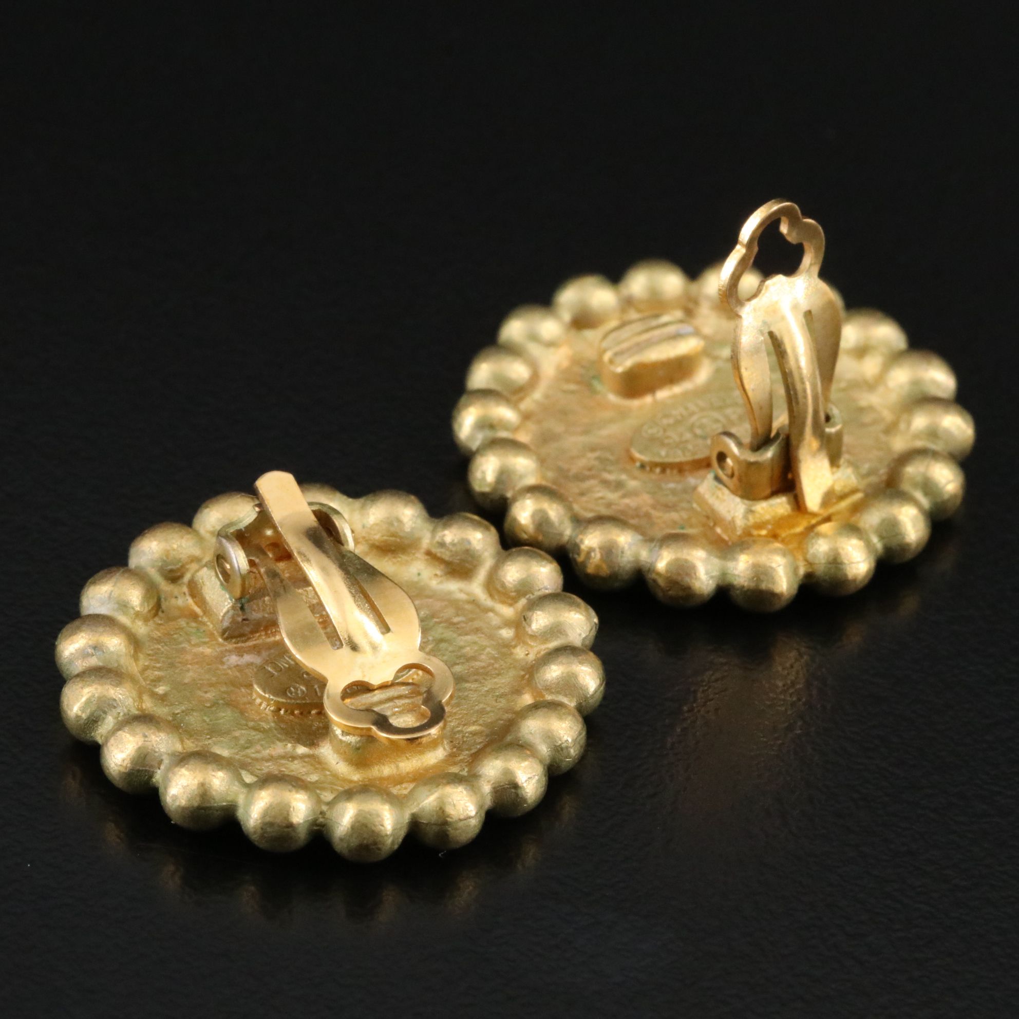 Chanel CC Enamel Beaded Clip Earrings