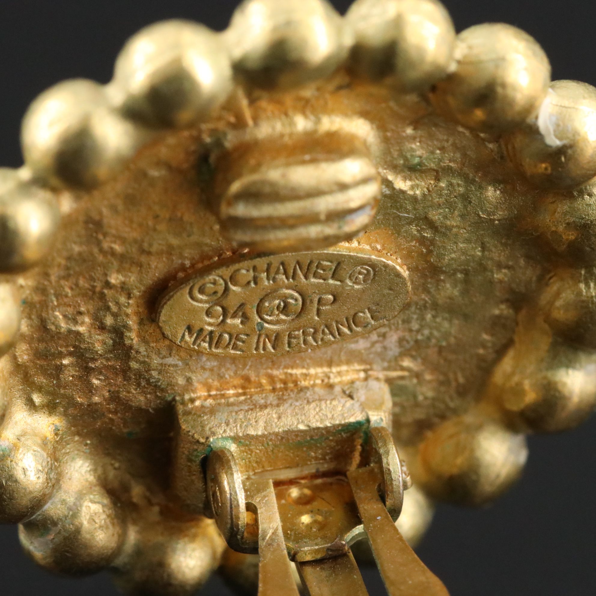 Chanel CC Enamel Beaded Clip Earrings