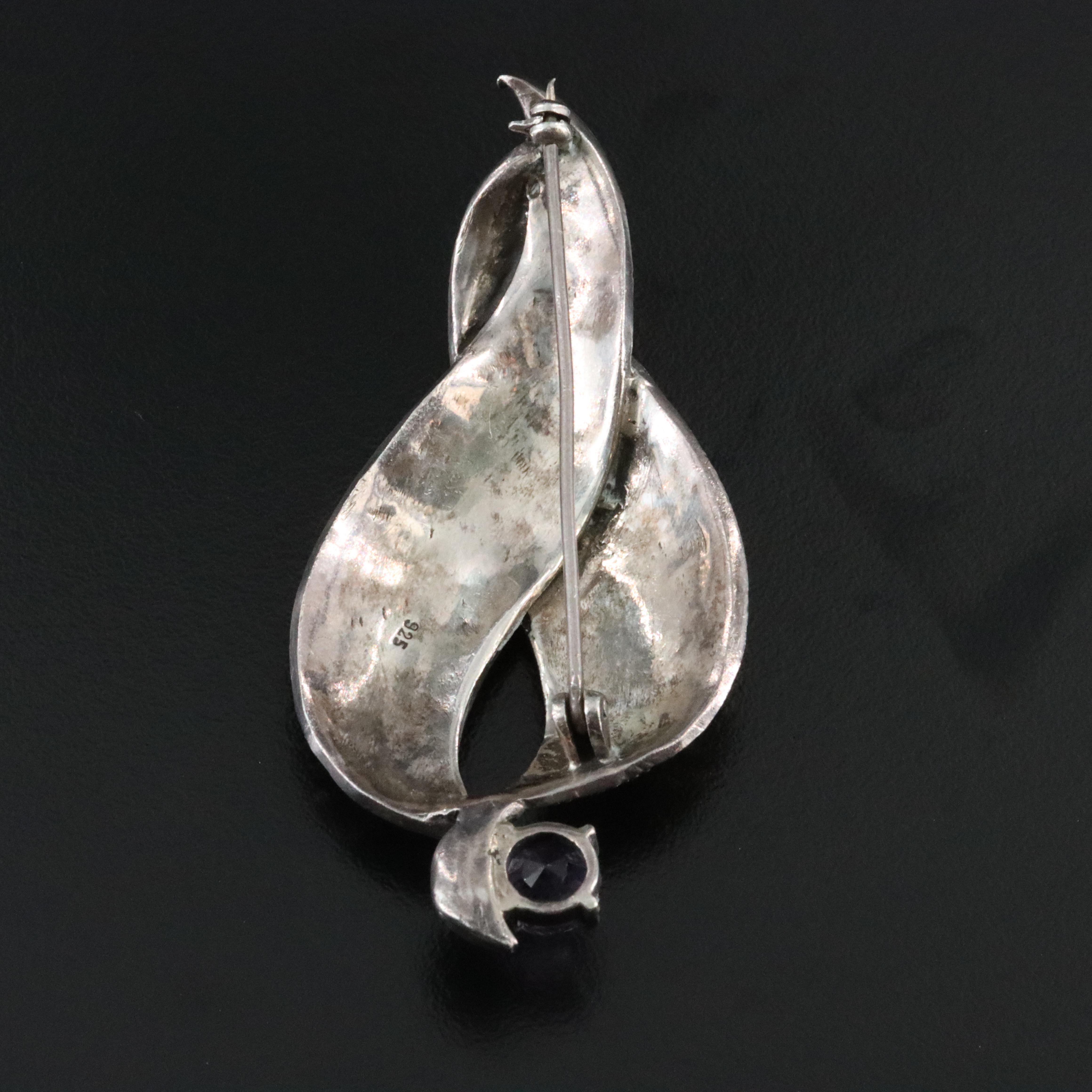 Sterling Amethyst and Marcasite Brooch