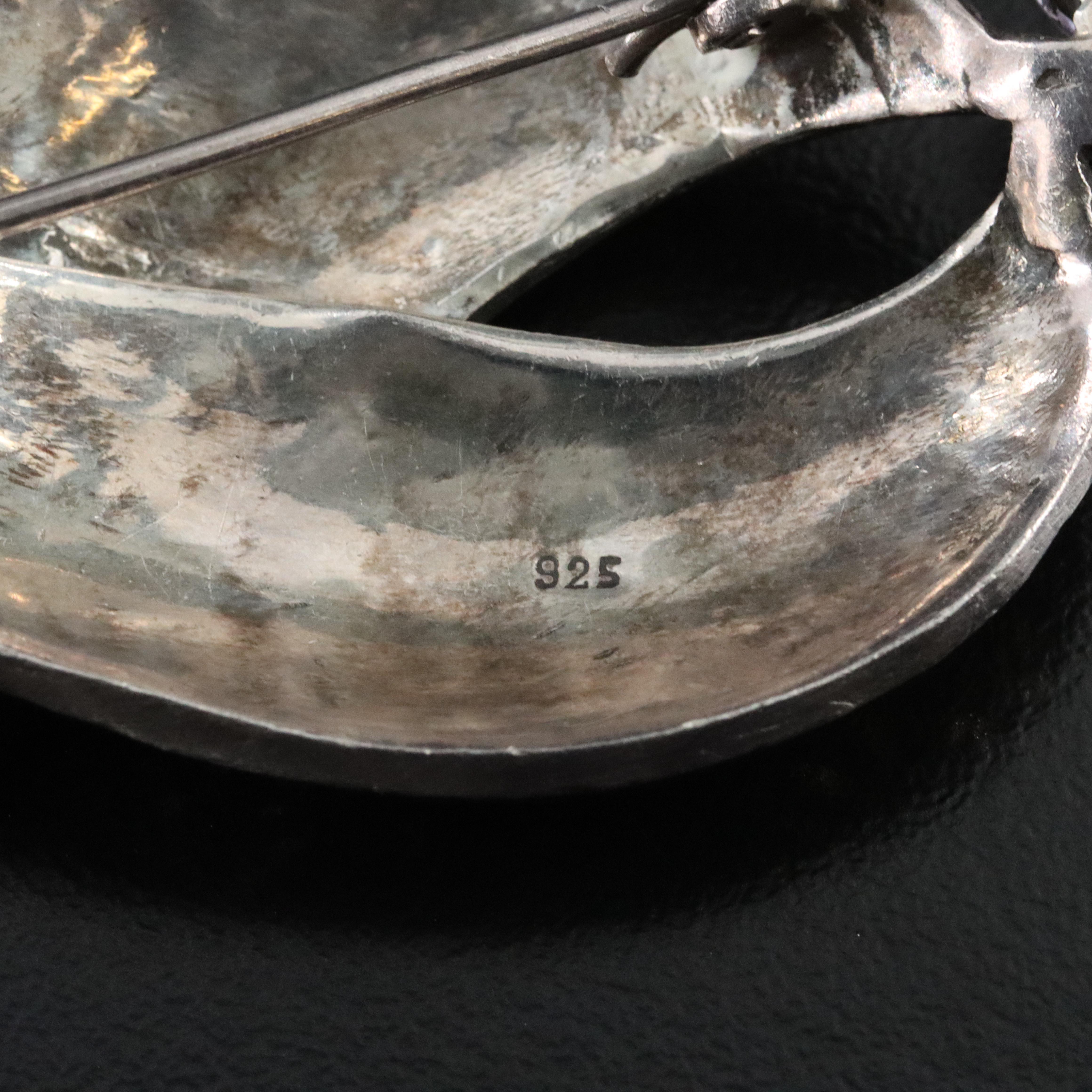 Sterling Amethyst and Marcasite Brooch