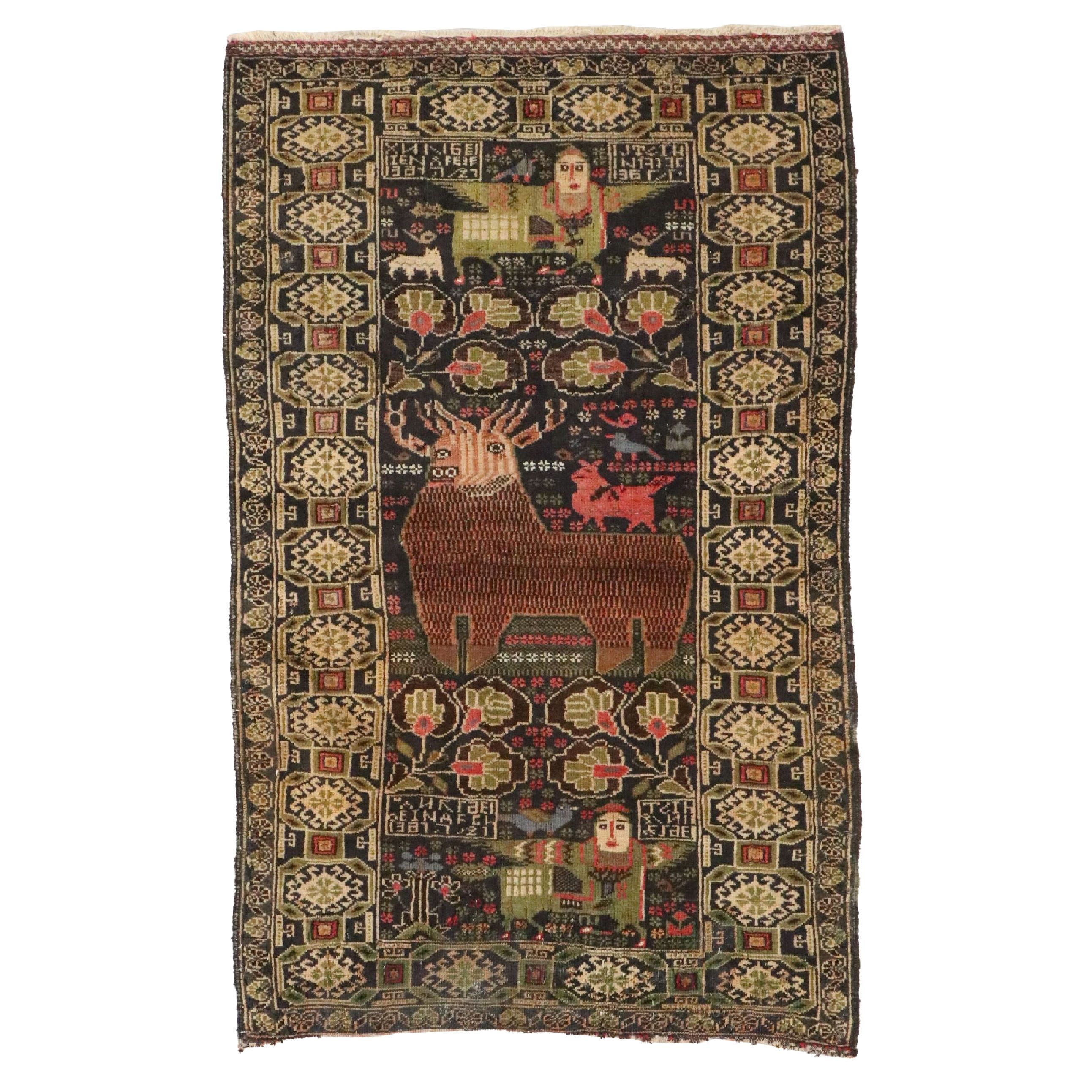 3' x 4'10 Hand-Knotted Caucasian Pictorial Accent Rug