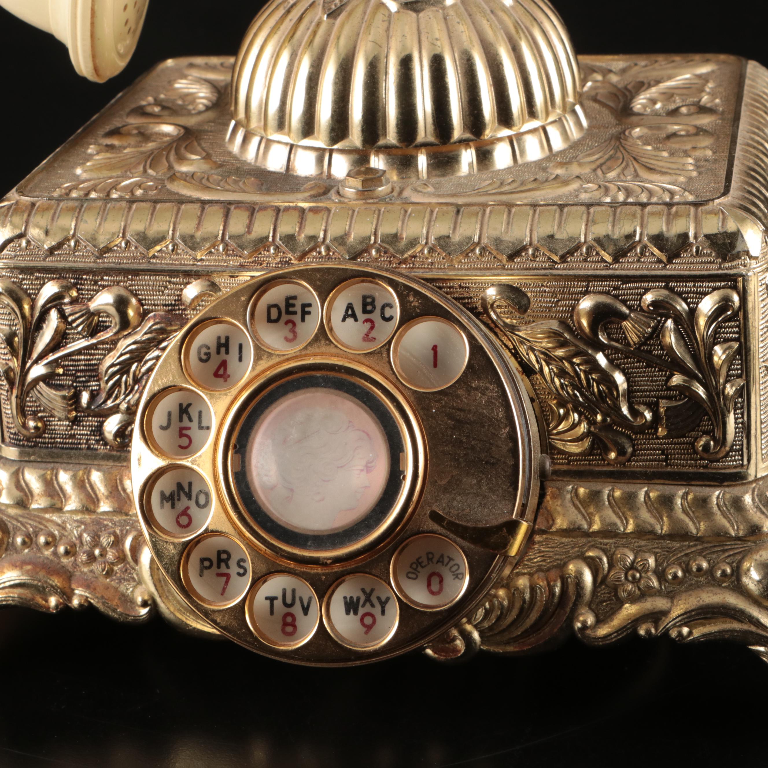 Victorian Brass Table Lamp with Ornate Brass Radio Shack Telephone