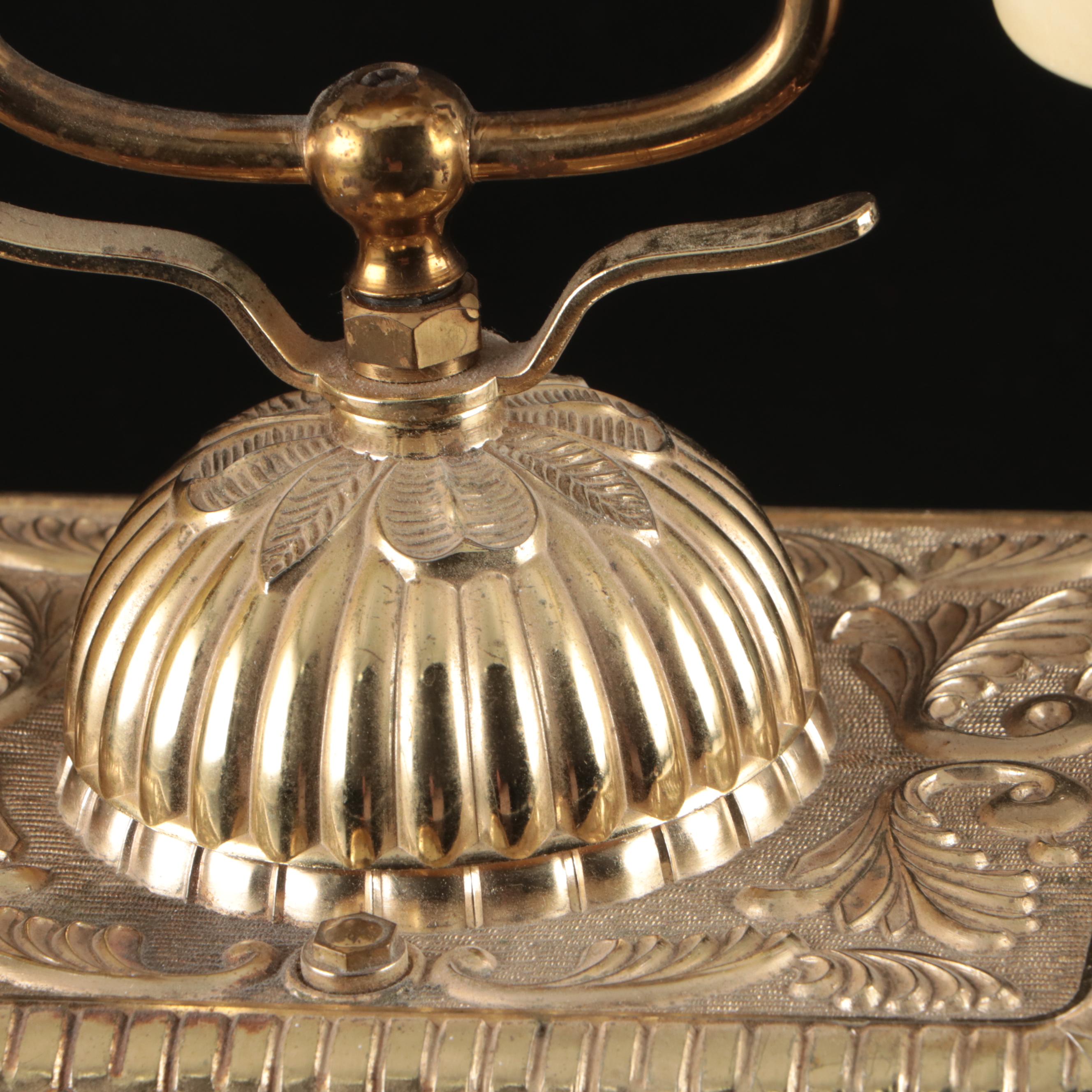 Victorian Brass Table Lamp with Ornate Brass Radio Shack Telephone