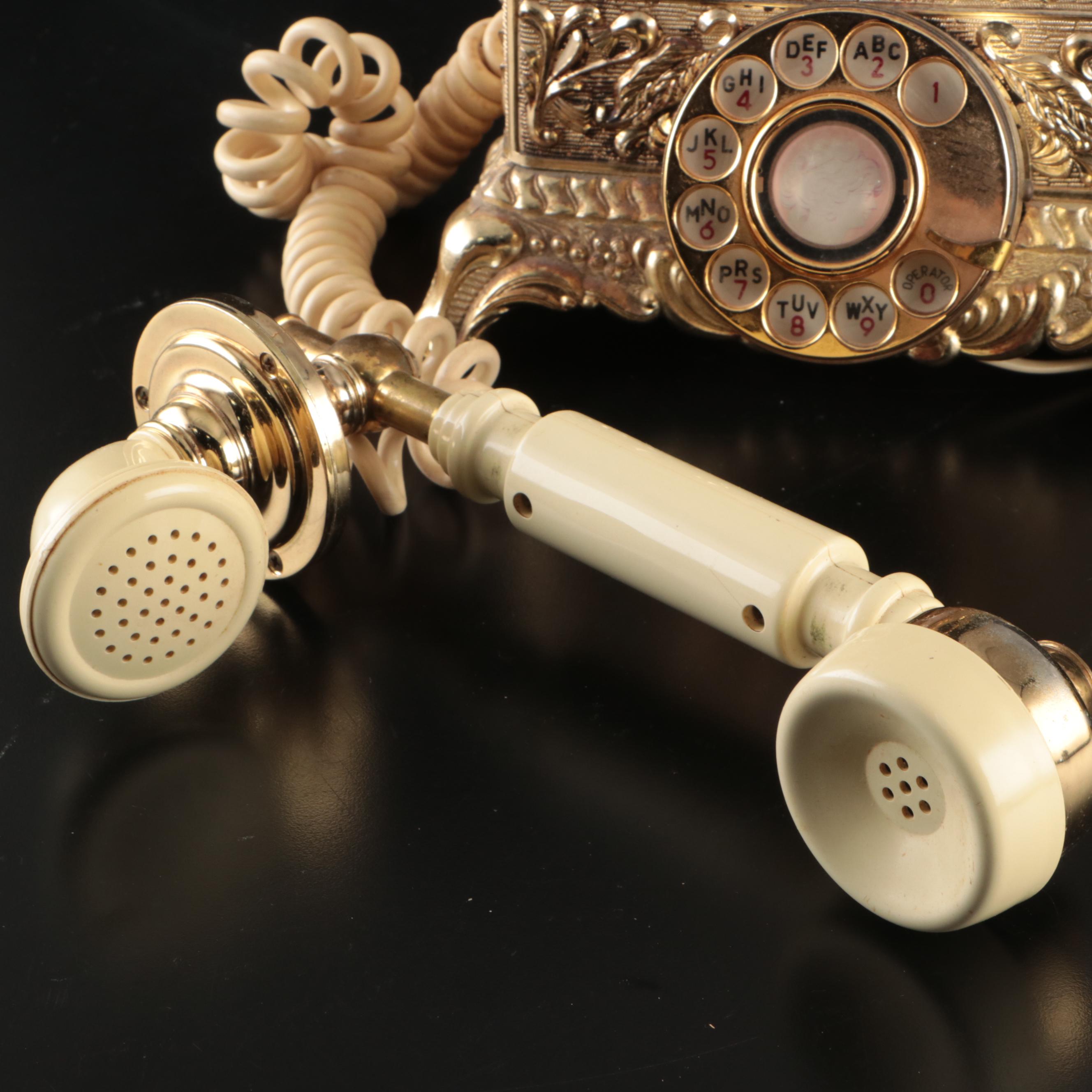 Victorian Brass Table Lamp with Ornate Brass Radio Shack Telephone