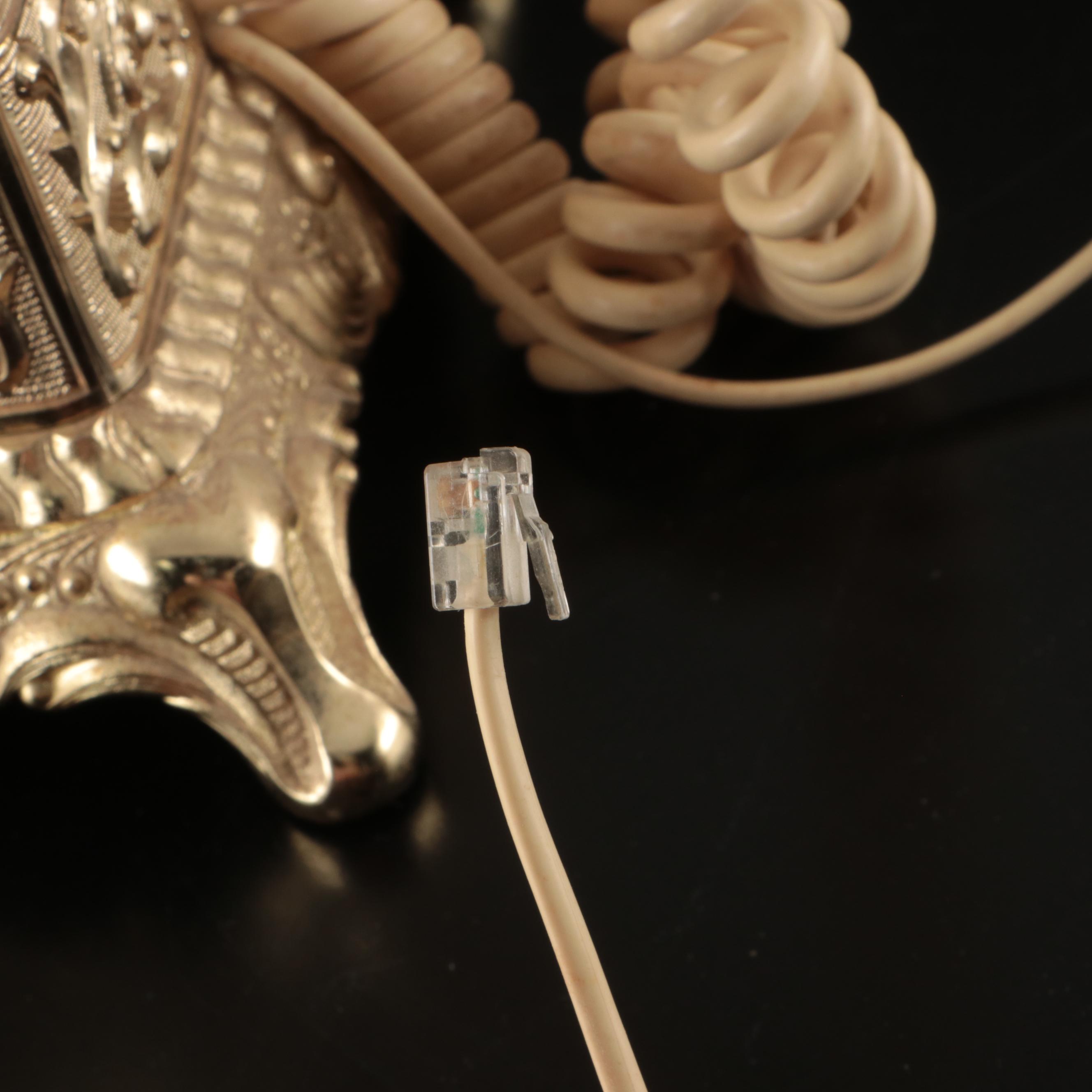 Victorian Brass Table Lamp with Ornate Brass Radio Shack Telephone