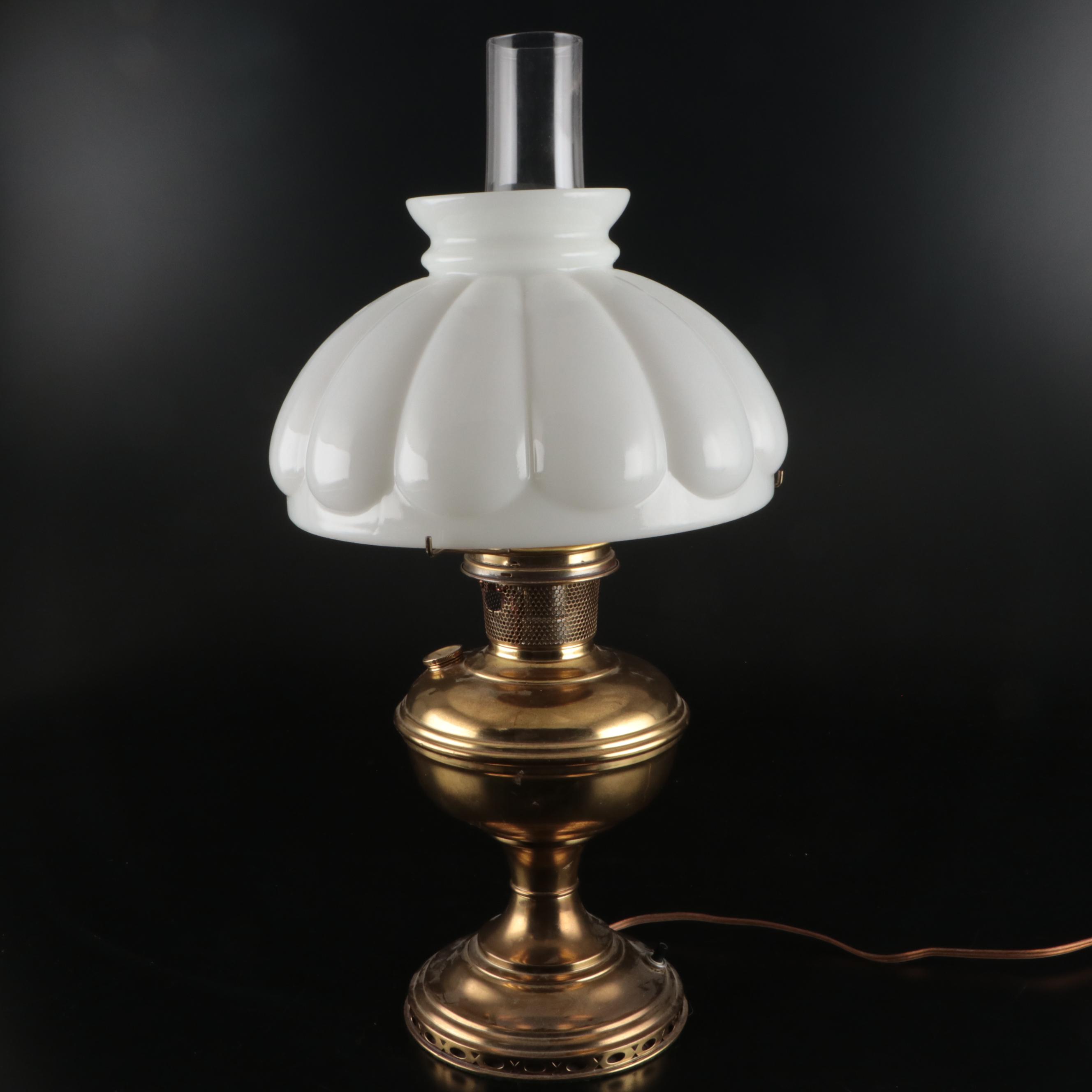 Victorian Brass Table Lamp with Ornate Brass Radio Shack Telephone