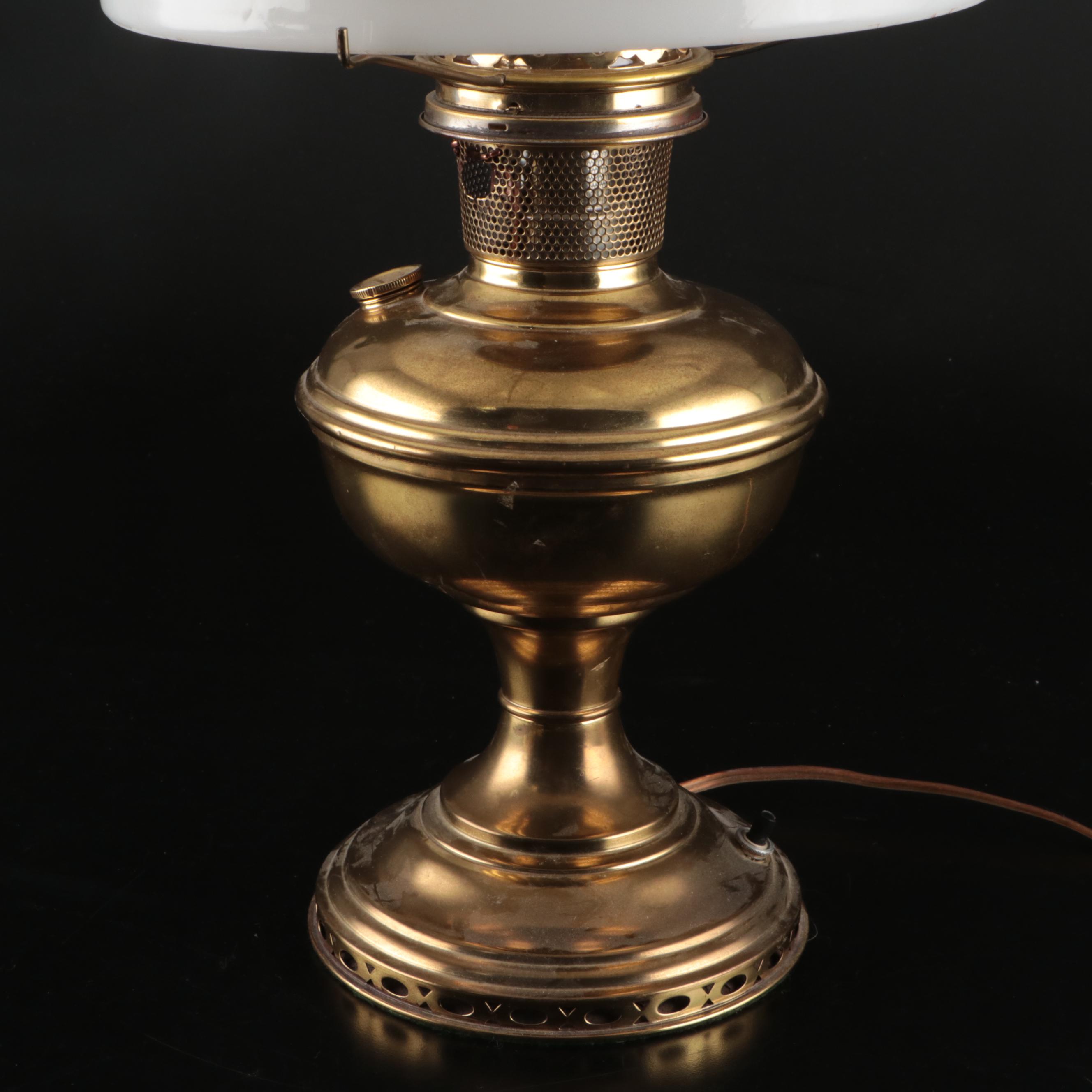 Victorian Brass Table Lamp with Ornate Brass Radio Shack Telephone