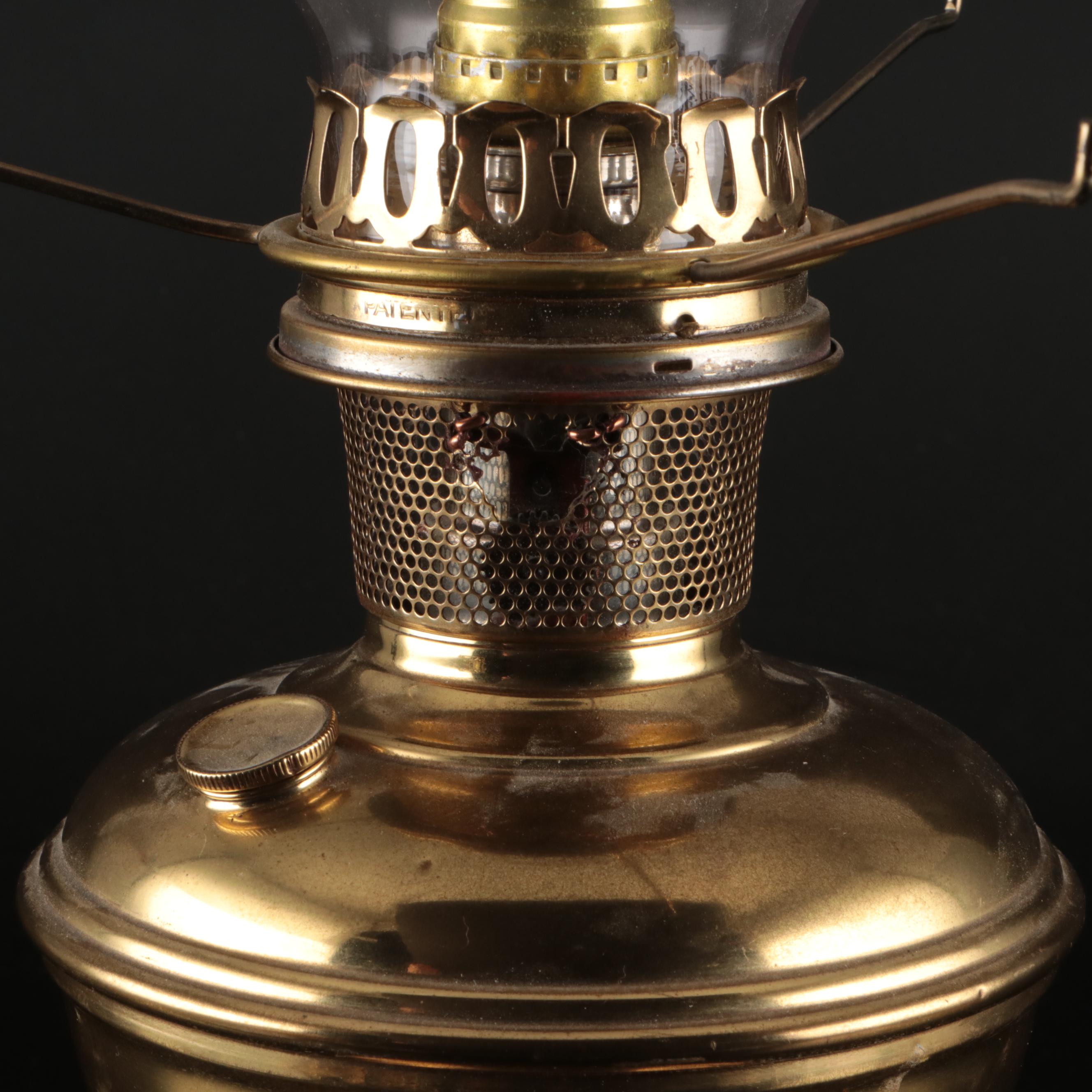 Victorian Brass Table Lamp with Ornate Brass Radio Shack Telephone