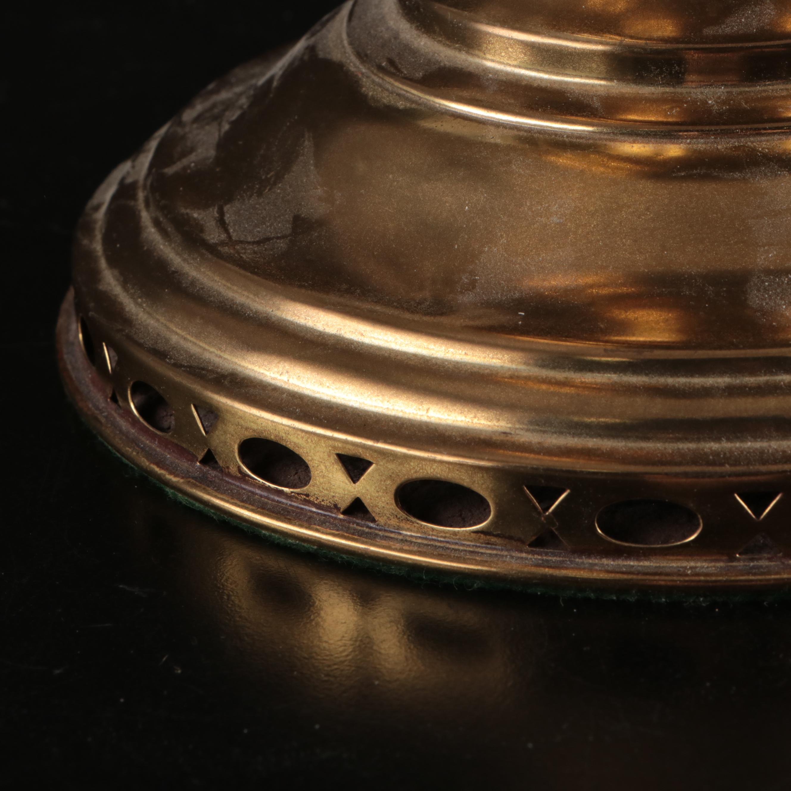 Victorian Brass Table Lamp with Ornate Brass Radio Shack Telephone