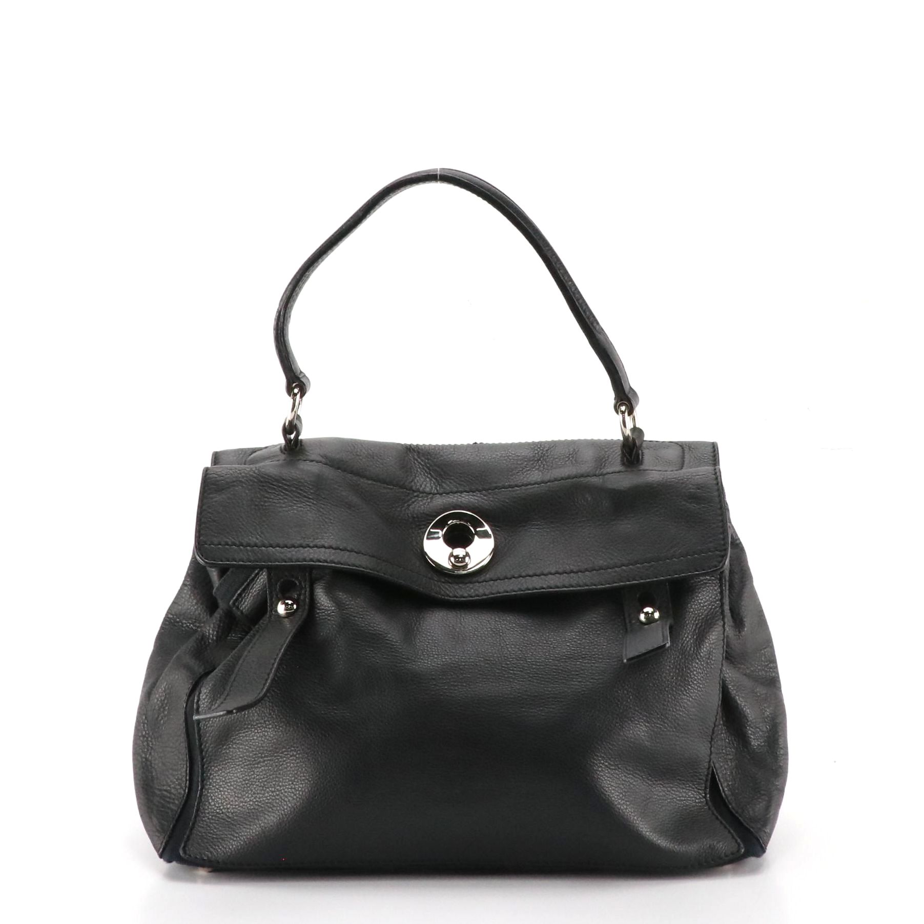 Yves Saint Laurent Muse 2 Shoulder Bag in Black Grained Leather and Canvas