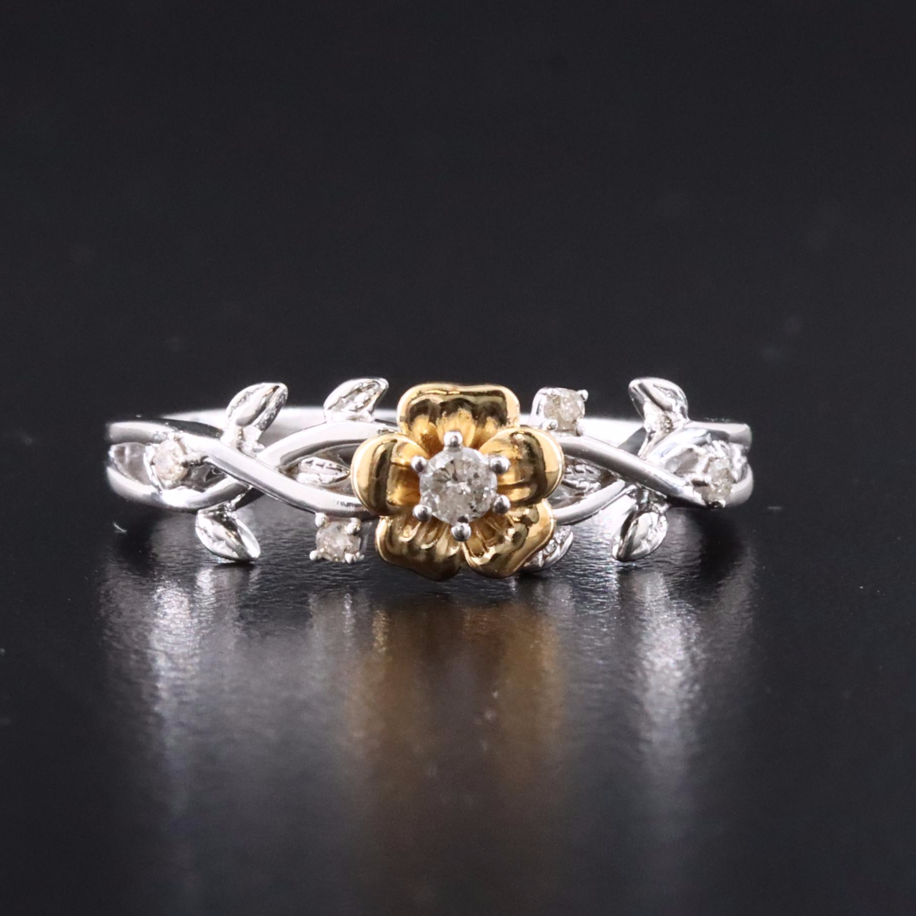 Sterling Diamond Flower Ring