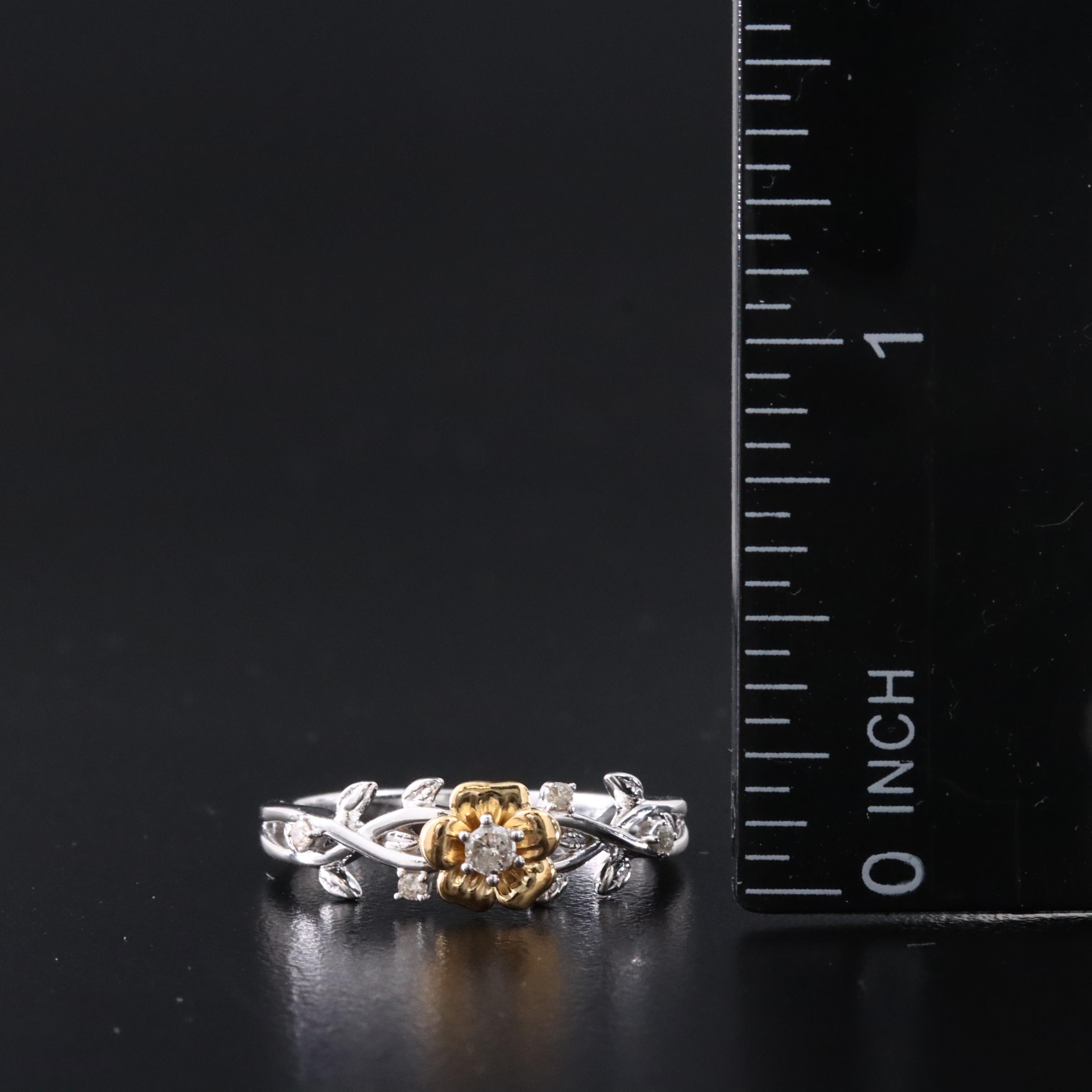 Sterling Diamond Flower Ring