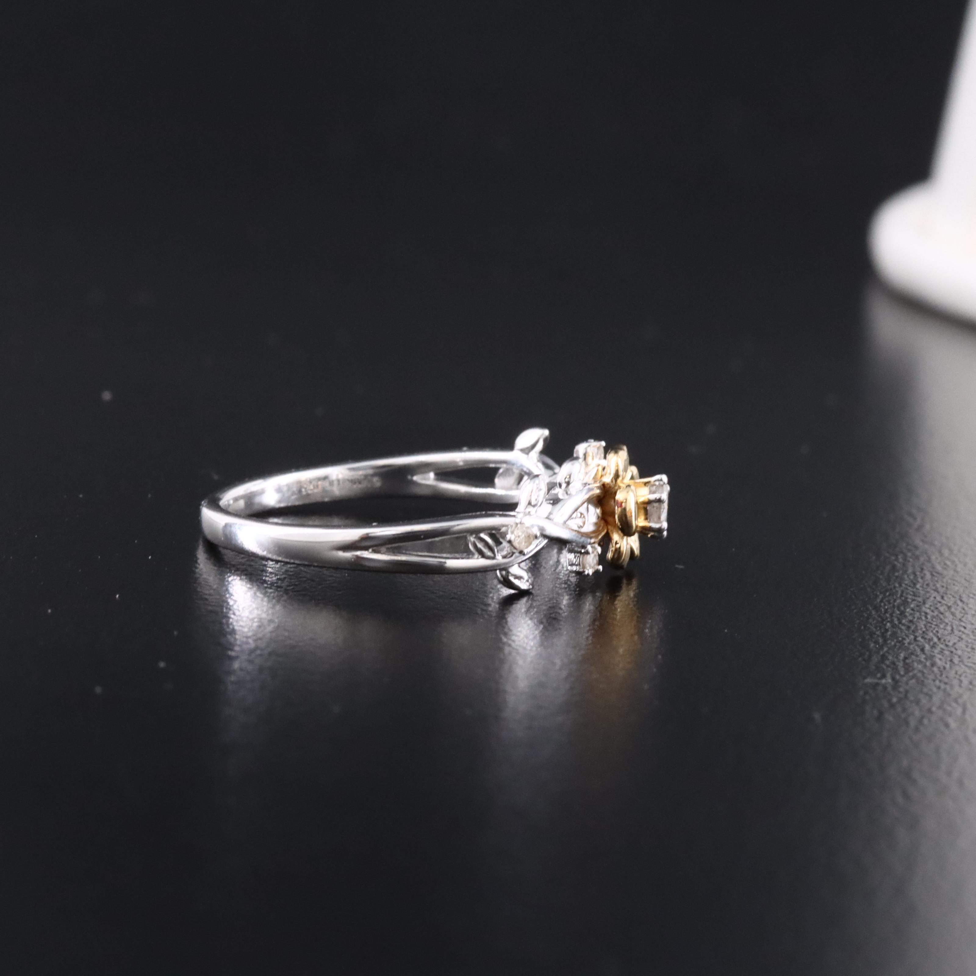 Sterling Diamond Flower Ring