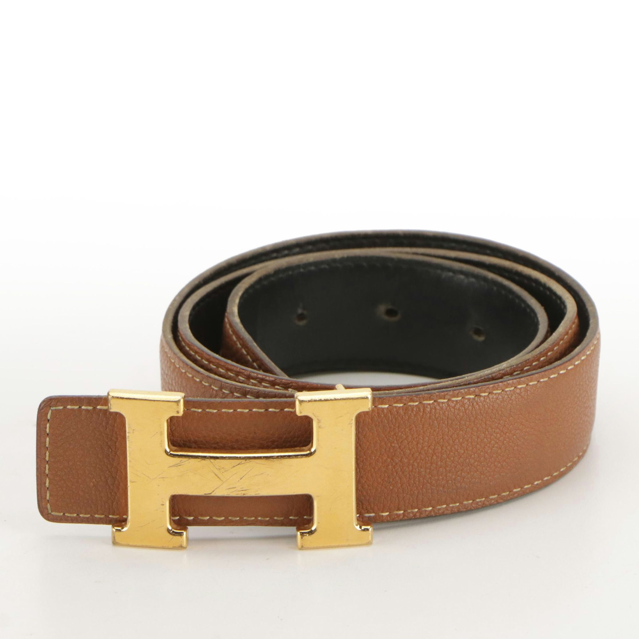 Hermès Gold Plated H Constance Reversible Belt in Black and Brown Leather