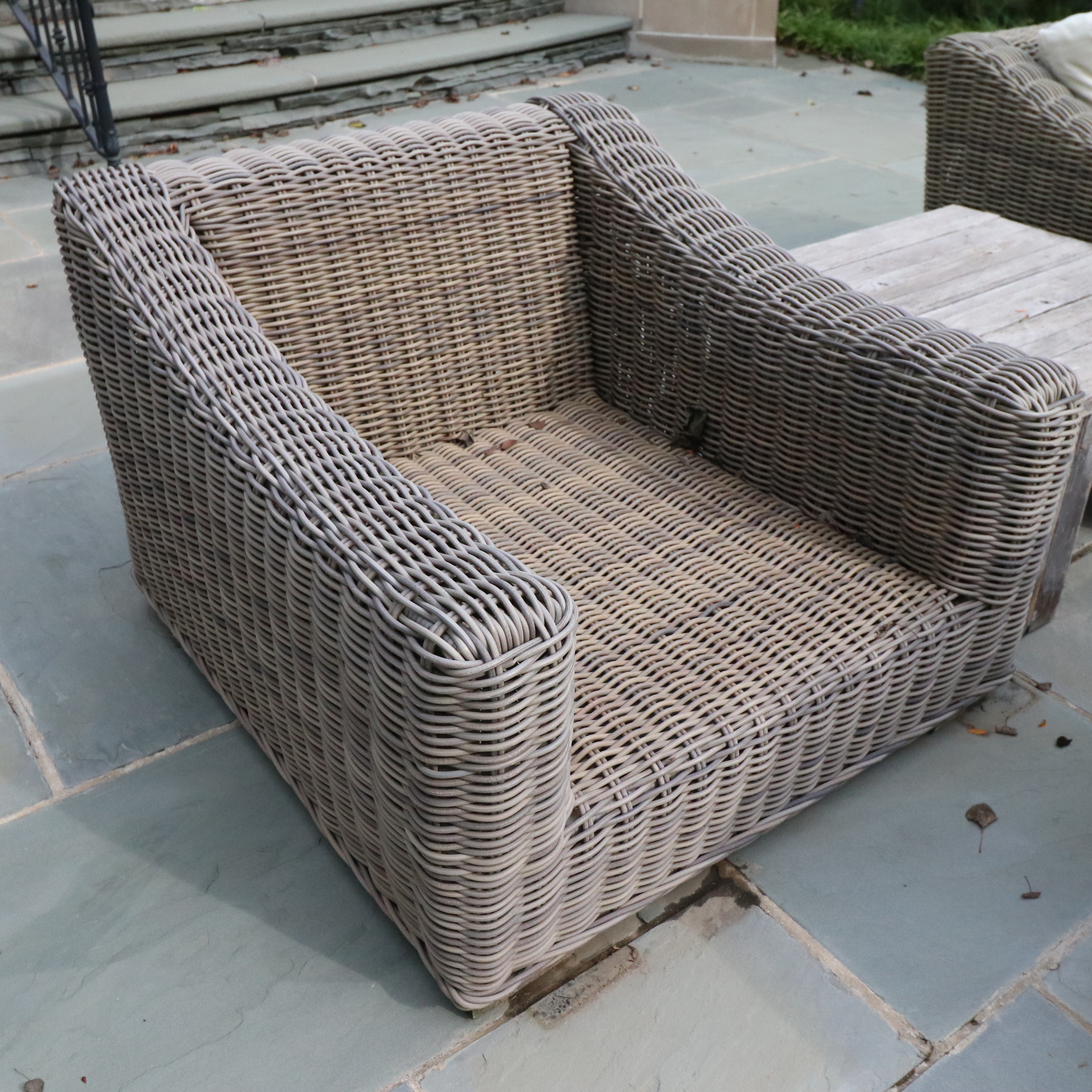 Restoration Hardware PE Rattan Outdoor Seating with Canvas Cushions, & Tables