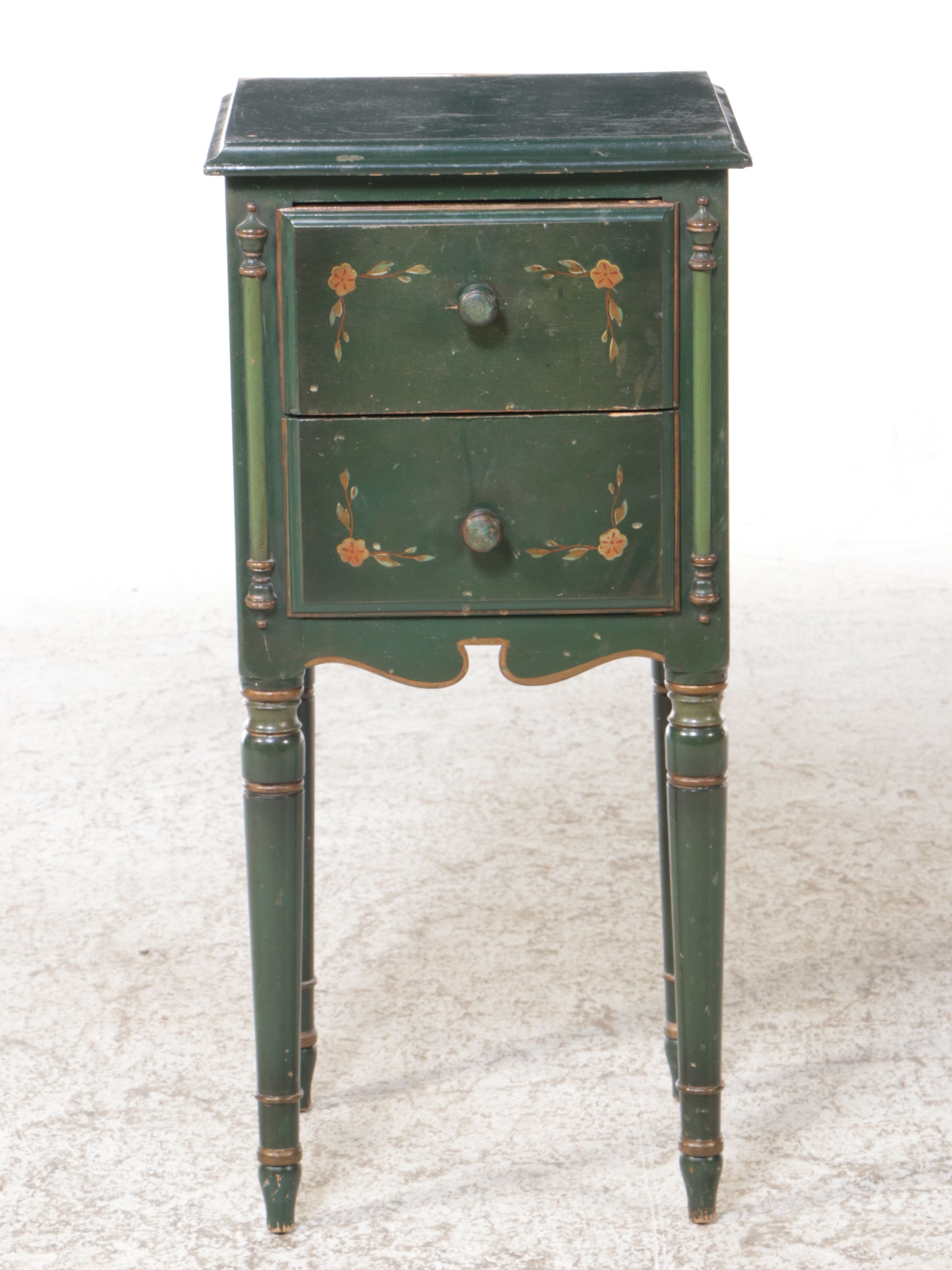 Stickley Bros. Colonial Style Painted Wood Twin Bed Frames and Nightstand