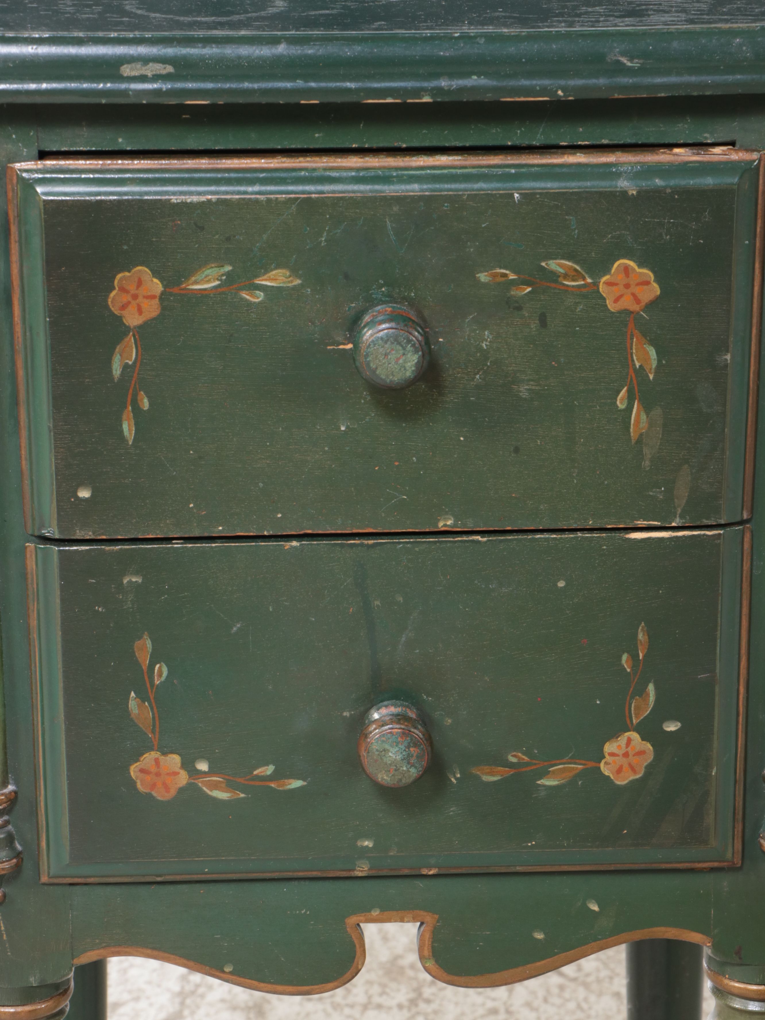 Stickley Bros. Colonial Style Painted Wood Twin Bed Frames and Nightstand