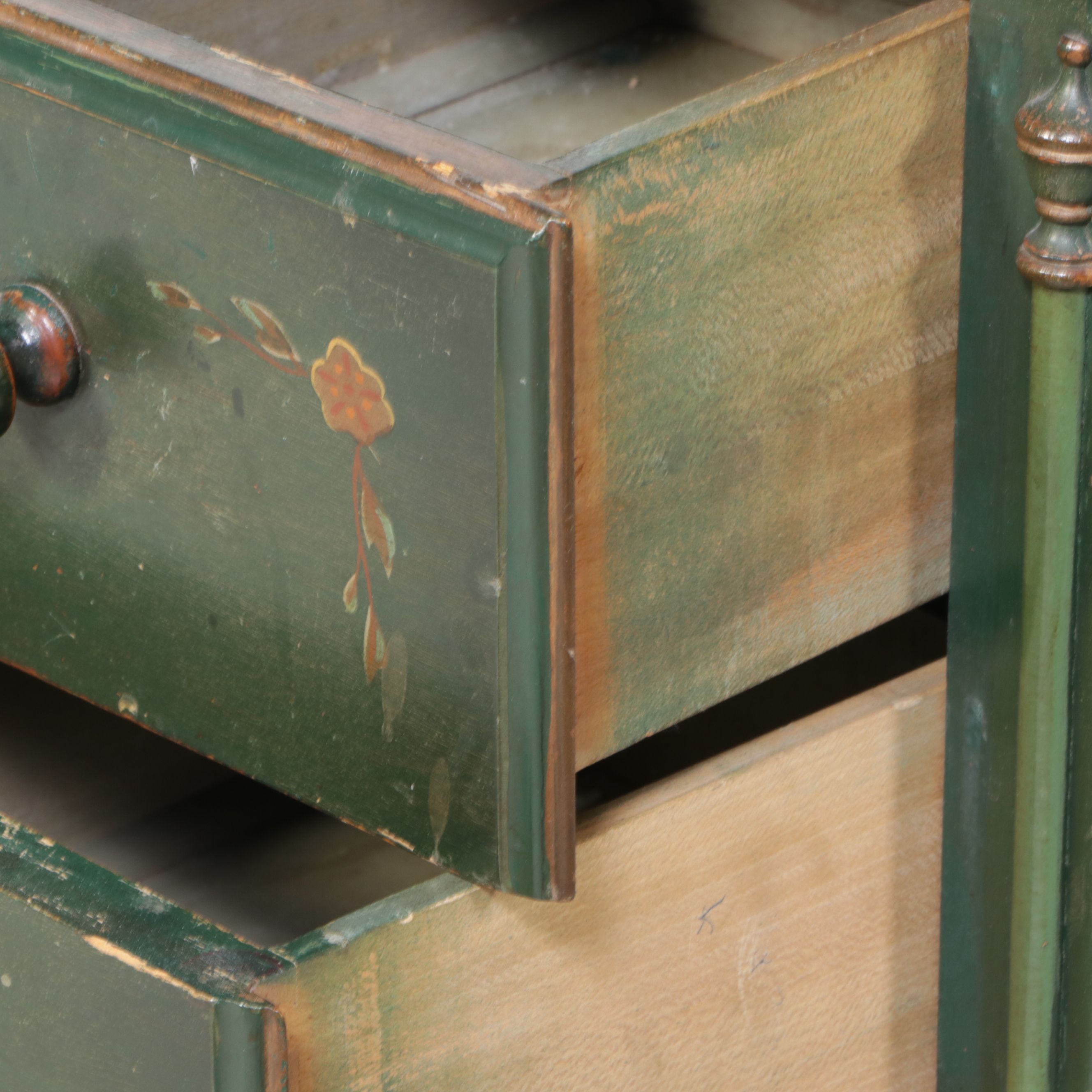 Stickley Bros. Colonial Style Painted Wood Twin Bed Frames and Nightstand