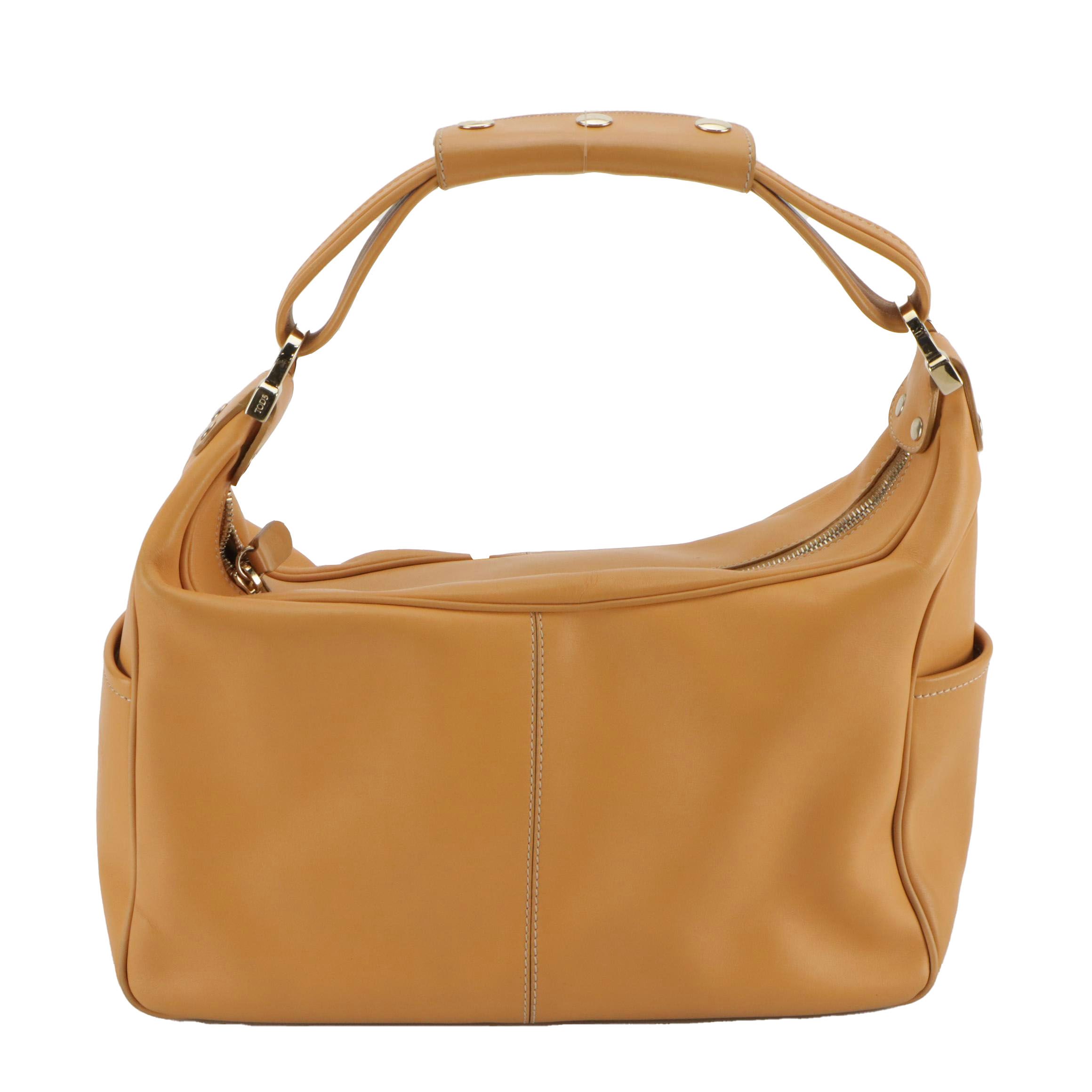 Tod's Side-Pocket Hobo Shoulder Bag in Tan Calfskin Leather