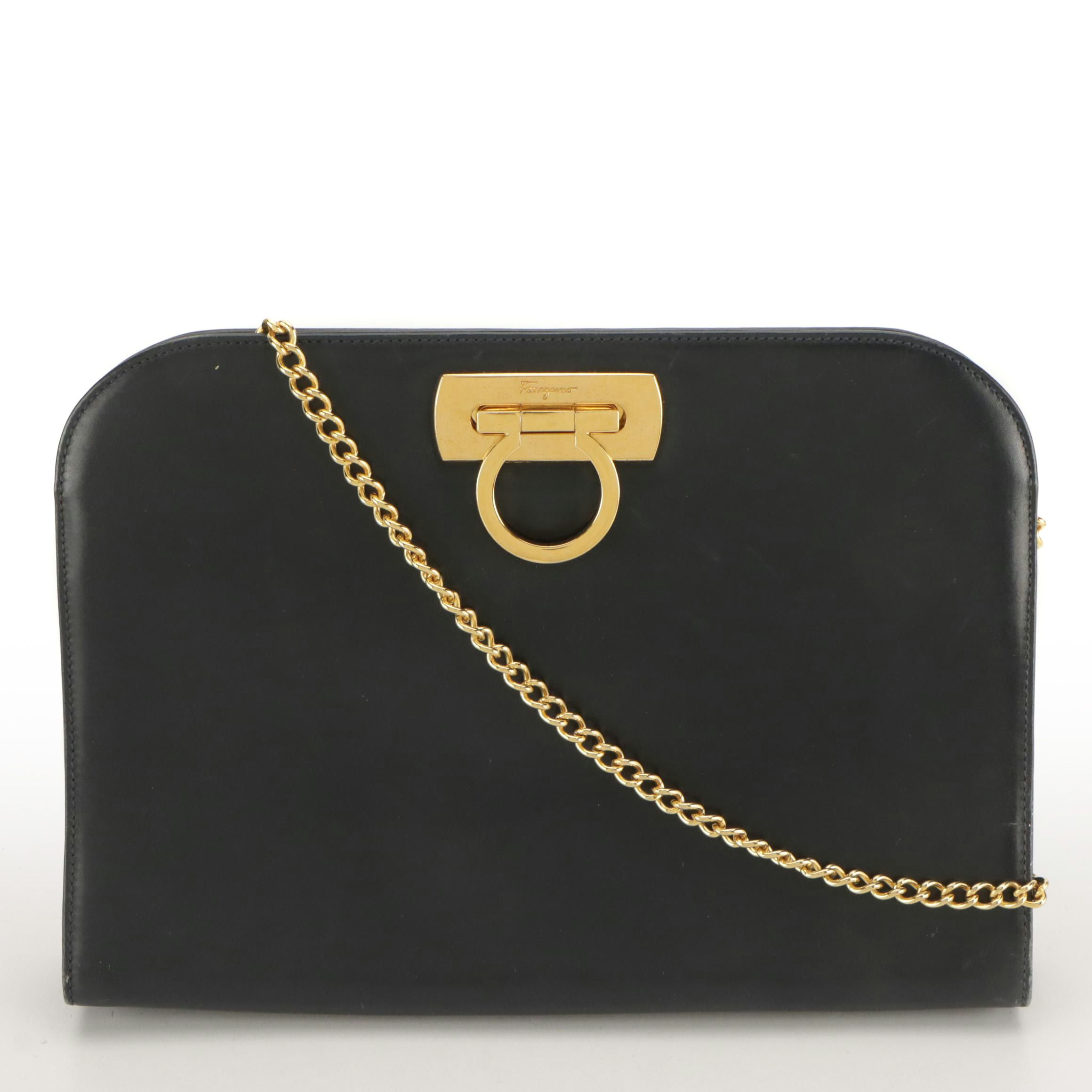 Salvatore Ferragamo Dome Top Crossbody Bag in Midnight Blue Leather