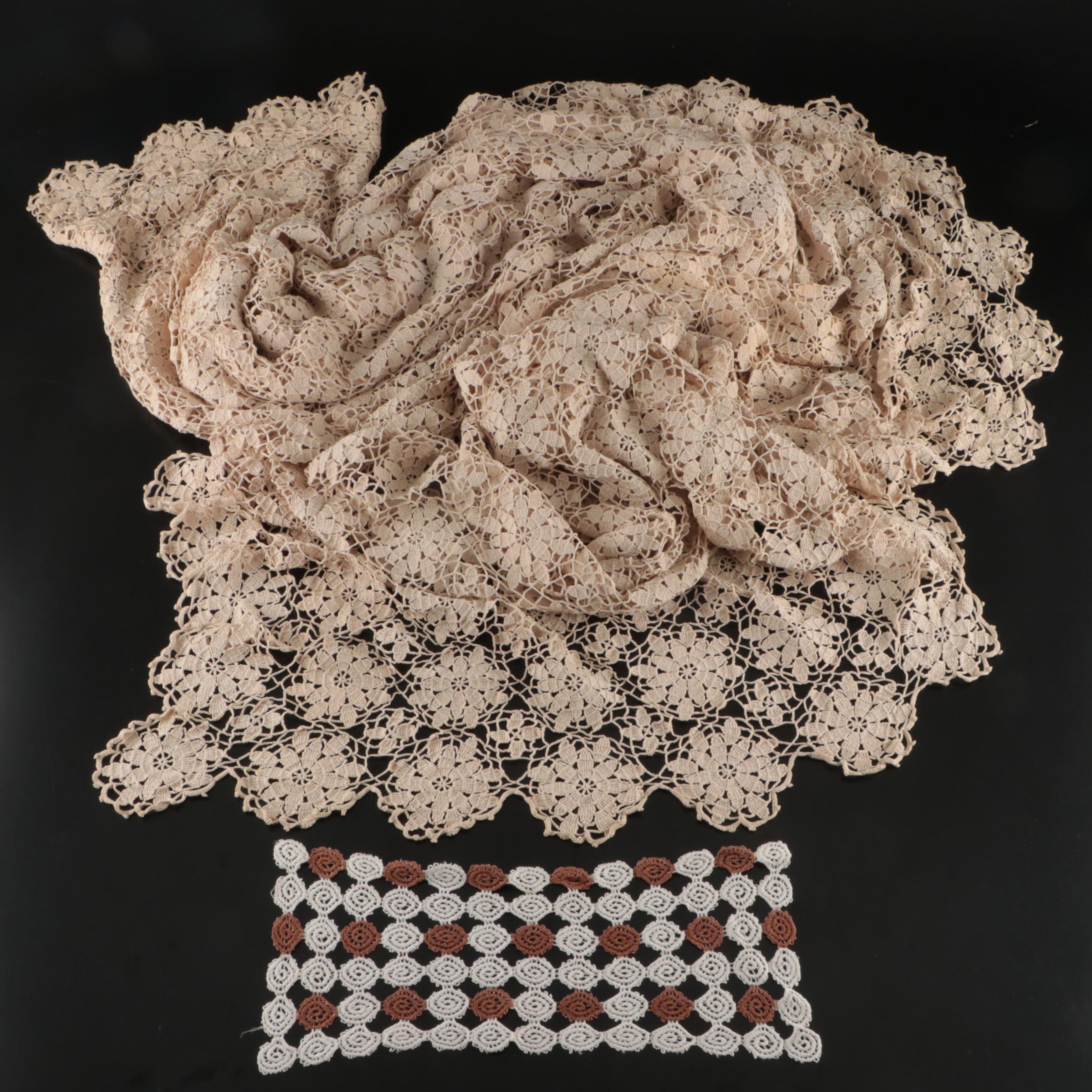 Beige Floral Lace Table Cloth and Small Runner