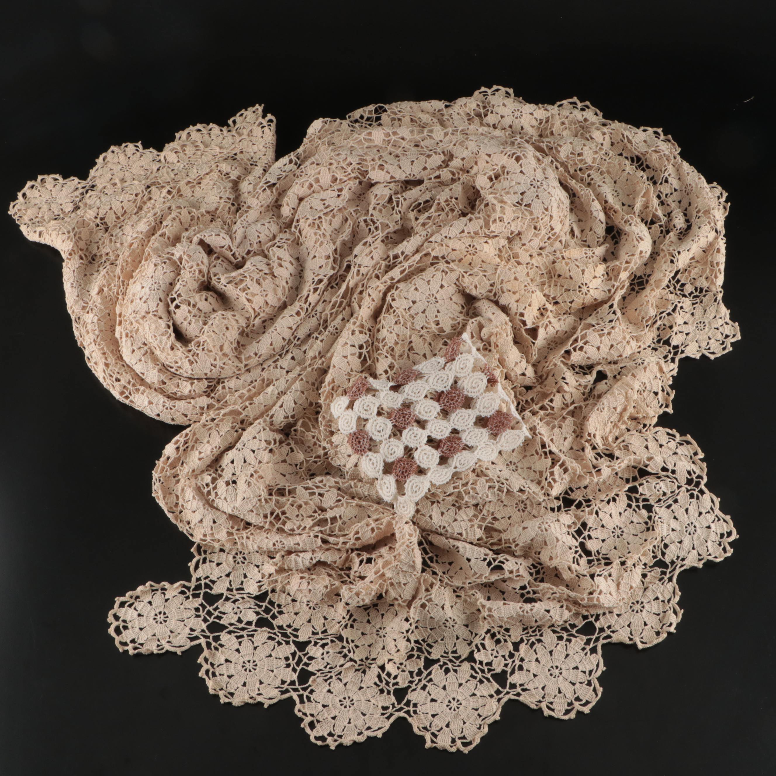 Beige Floral Lace Table Cloth and Small Runner