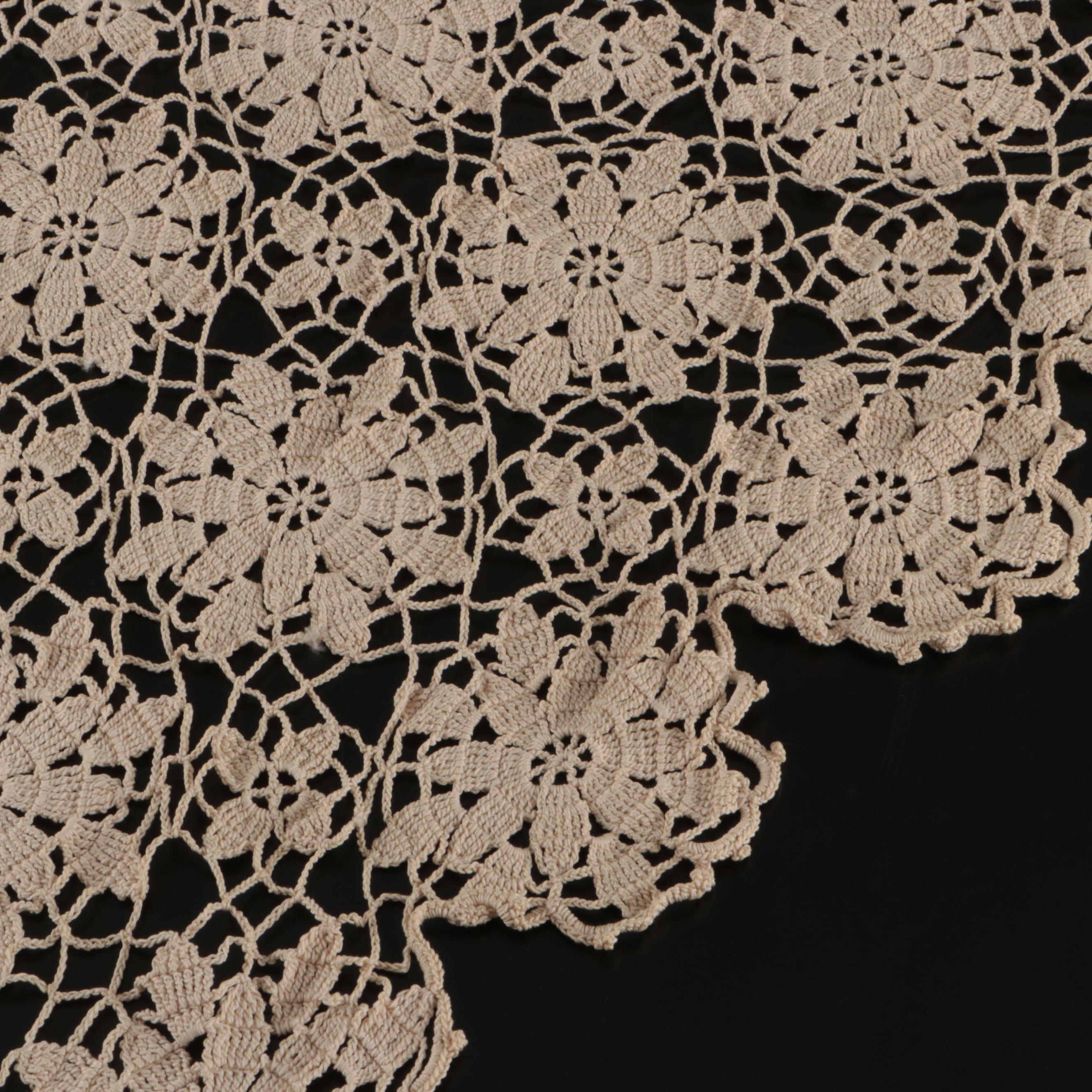 Beige Floral Lace Table Cloth and Small Runner