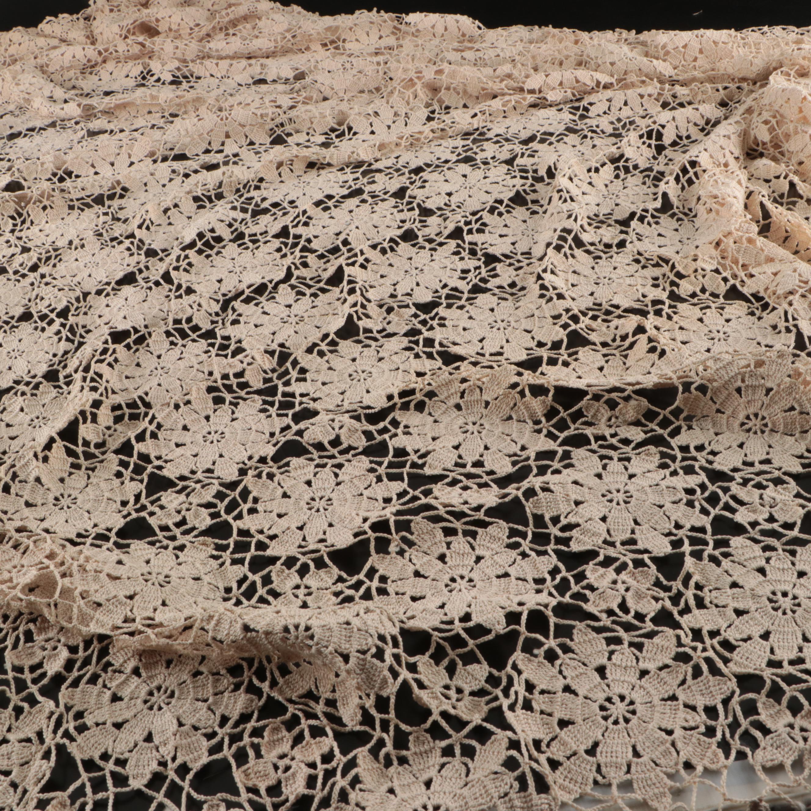 Beige Floral Lace Table Cloth and Small Runner