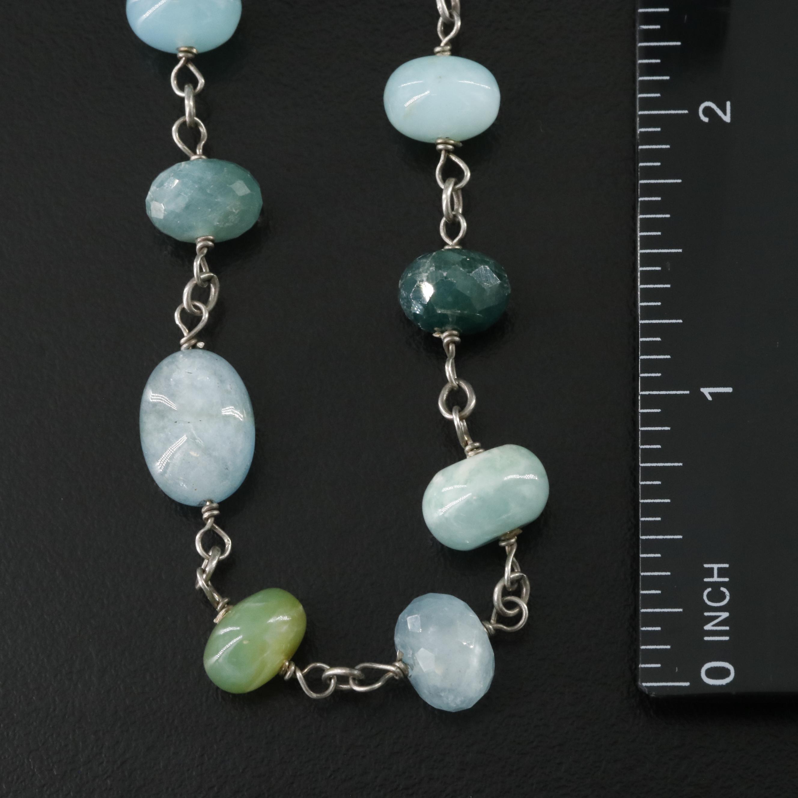 Sheryl Lowe Sterling Aquamarine, Common Opal and Diamond Necklace