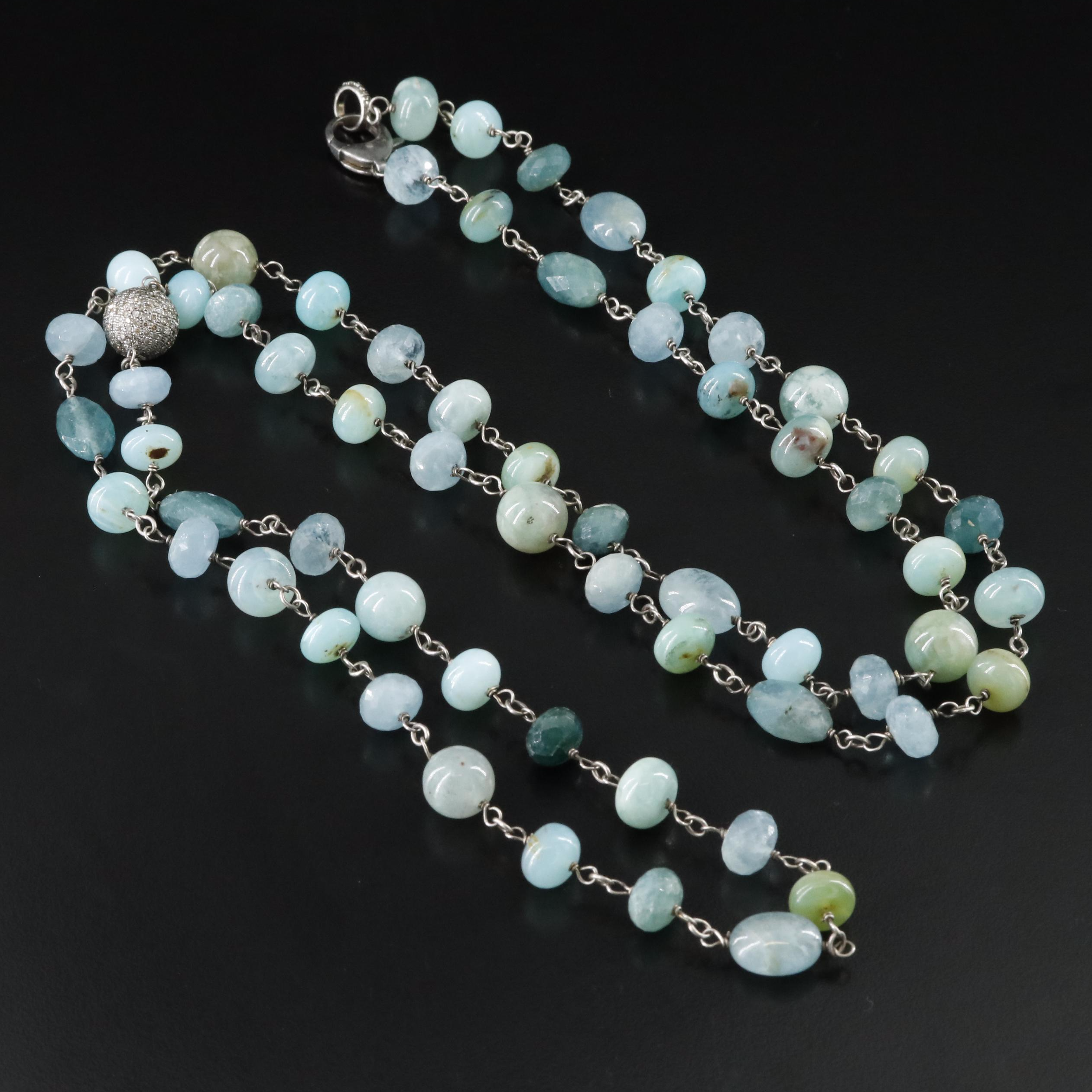 Sheryl Lowe Sterling Aquamarine, Common Opal and Diamond Necklace