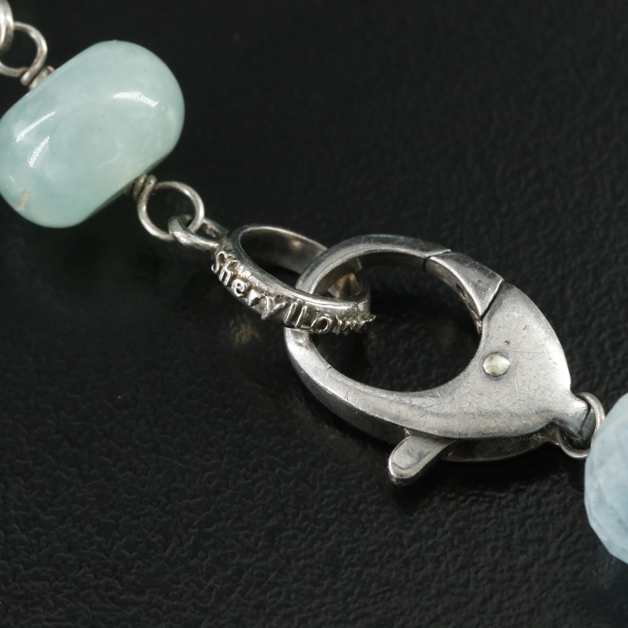 Sheryl Lowe Sterling Aquamarine, Common Opal and Diamond Necklace